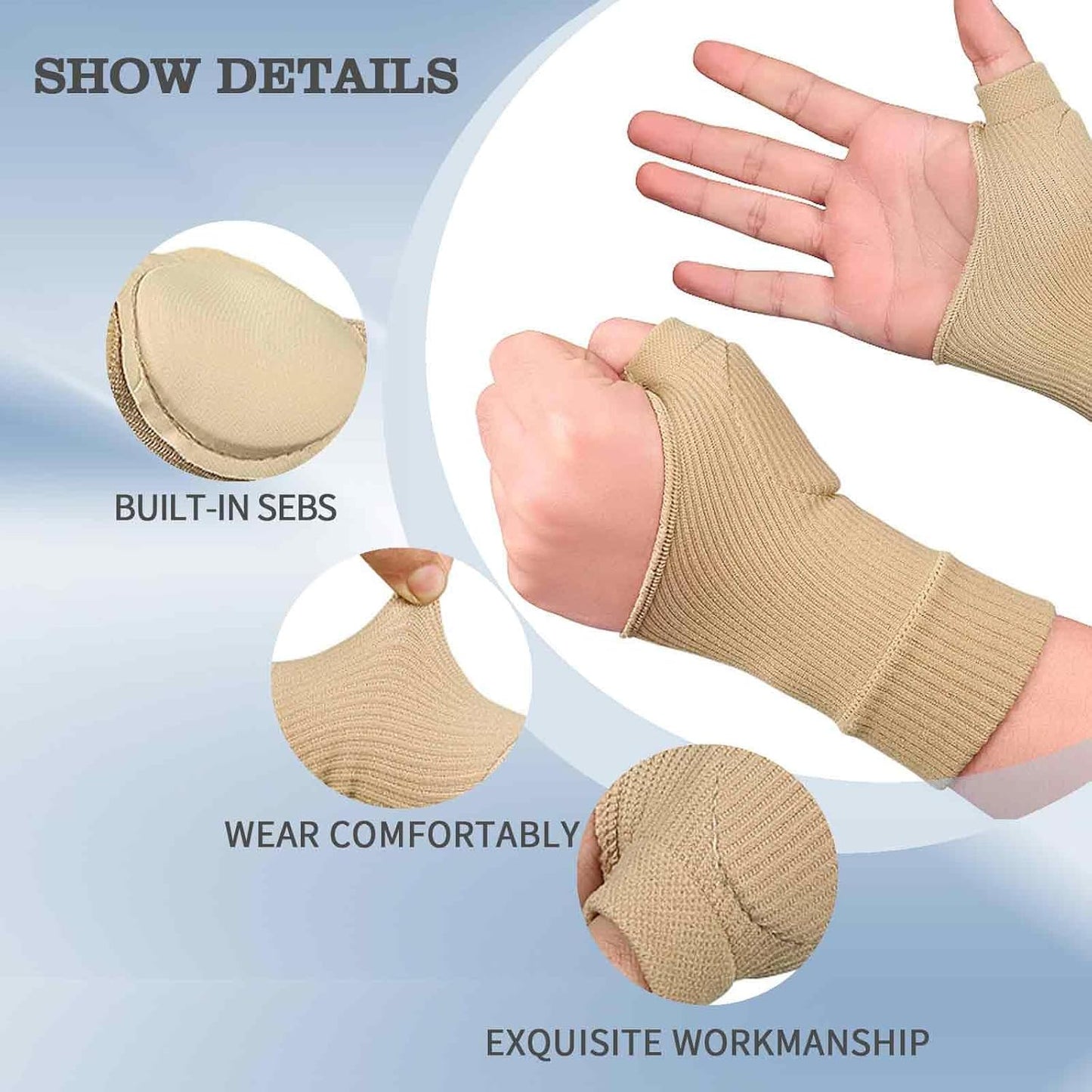 Thumb Brace - 2 Pairs Therapy Gloves Gel Hand Wrist Support Brace Arthritis Compression for Thumb Arthritis, Sport Pain Relief Tendonitis for Men and Women Fits Both Hands(L)