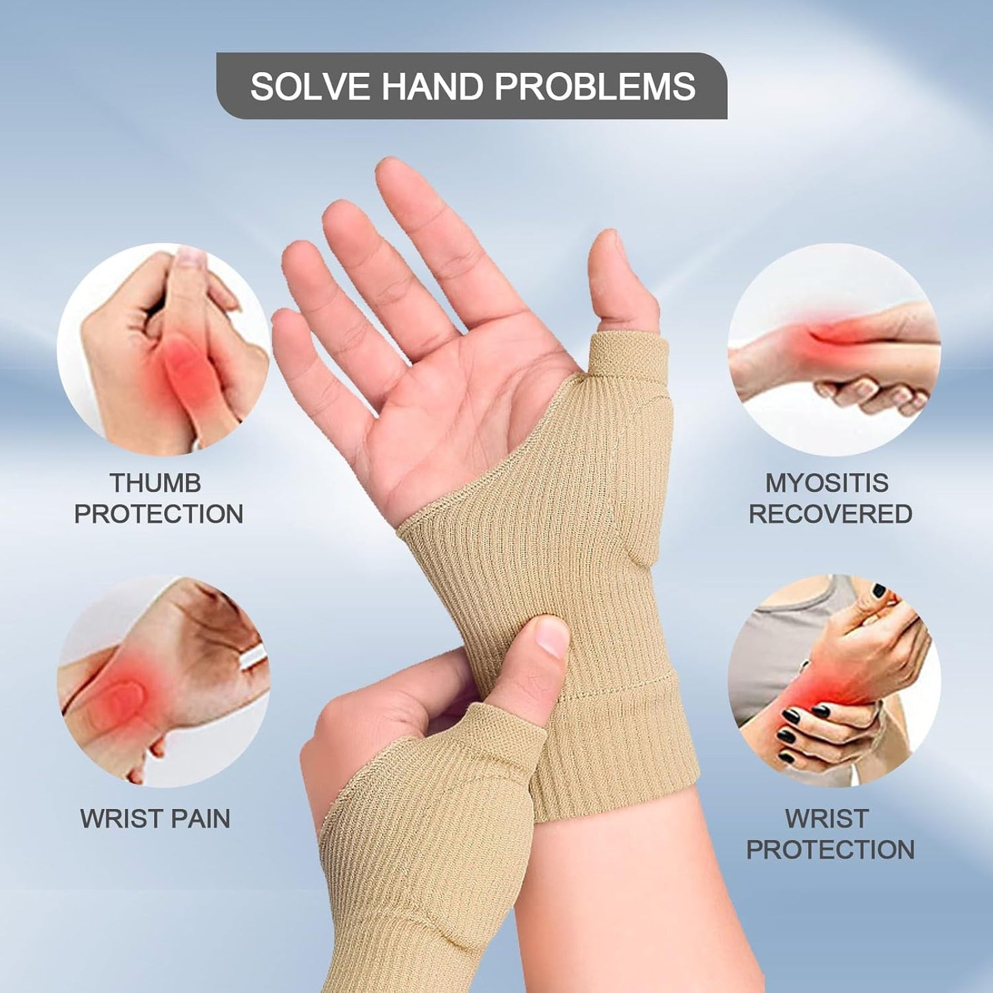 Thumb Brace - 2 Pairs Therapy Gloves Gel Hand Wrist Support Brace Arthritis Compression for Thumb Arthritis, Sport Pain Relief Tendonitis for Men and Women Fits Both Hands(L)