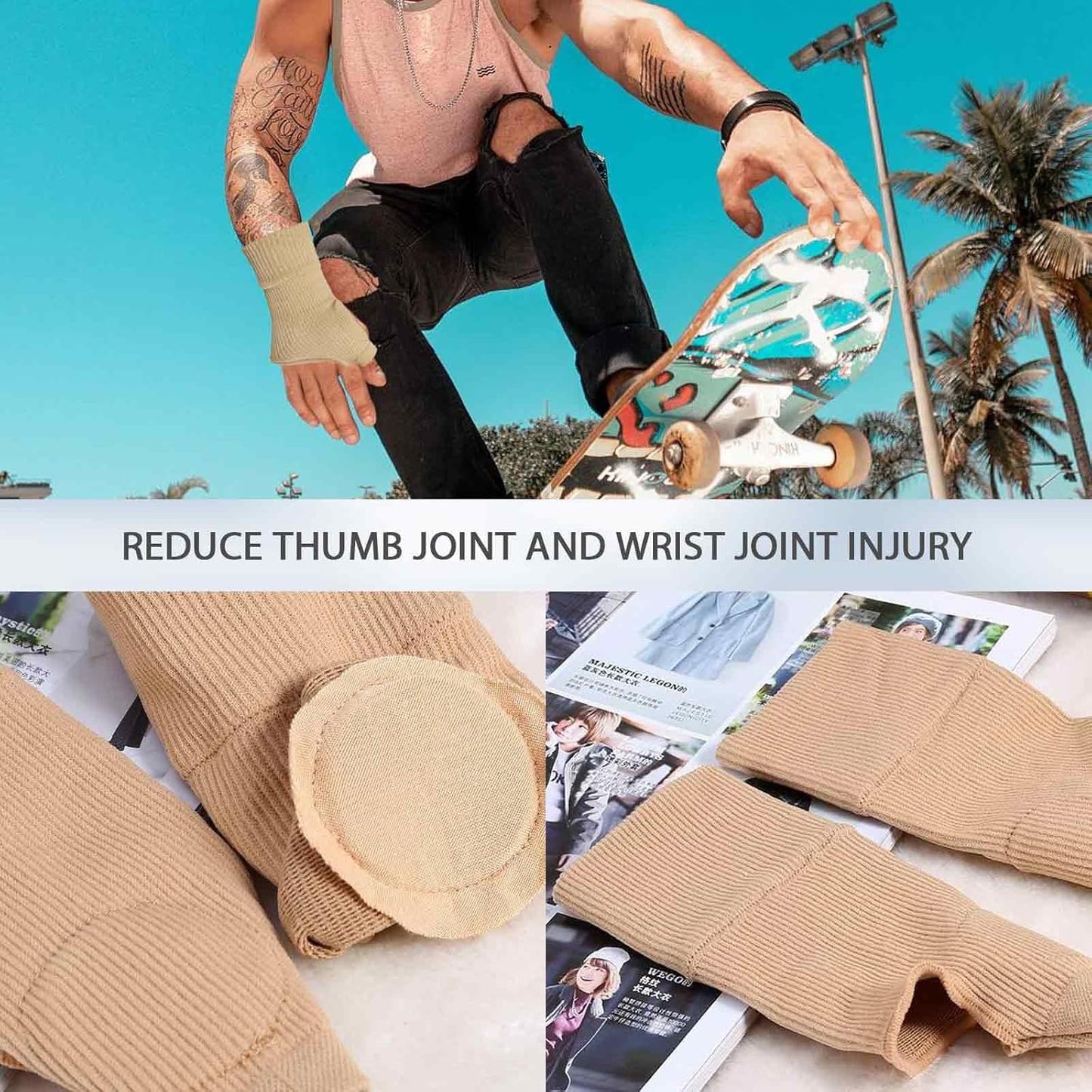 Thumb Brace - 2 Pairs Therapy Gloves Gel Hand Wrist Support Brace Arthritis Compression for Thumb Arthritis, Sport Pain Relief Tendonitis for Men and Women Fits Both Hands(L)