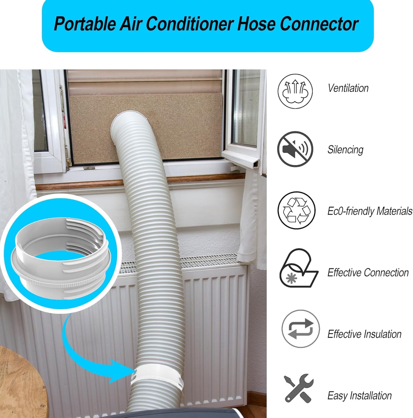 Portable Air Conditioner Exhaust Hose Connector, Both 5.1"/5.9" Exhasut Vent Hoses with Clockwise & Counter Clockwise, Universal Mobile AC Unit Vent Hose Coupler Coupling Extension