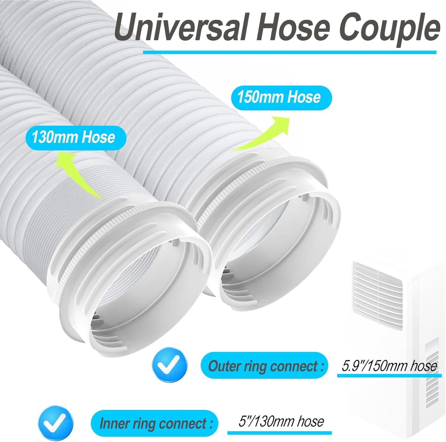 Portable Air Conditioner Exhaust Hose Connector, Both 5.1"/5.9" Exhasut Vent Hoses with Clockwise & Counter Clockwise, Universal Mobile AC Unit Vent Hose Coupler Coupling Extension