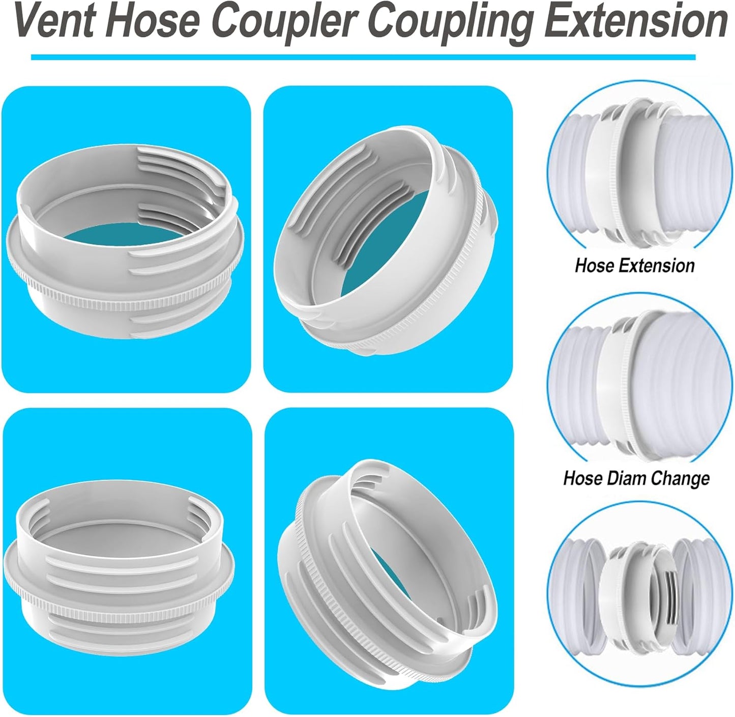 Portable Air Conditioner Exhaust Hose Connector, Both 5.1"/5.9" Exhasut Vent Hoses with Clockwise & Counter Clockwise, Universal Mobile AC Unit Vent Hose Coupler Coupling Extension
