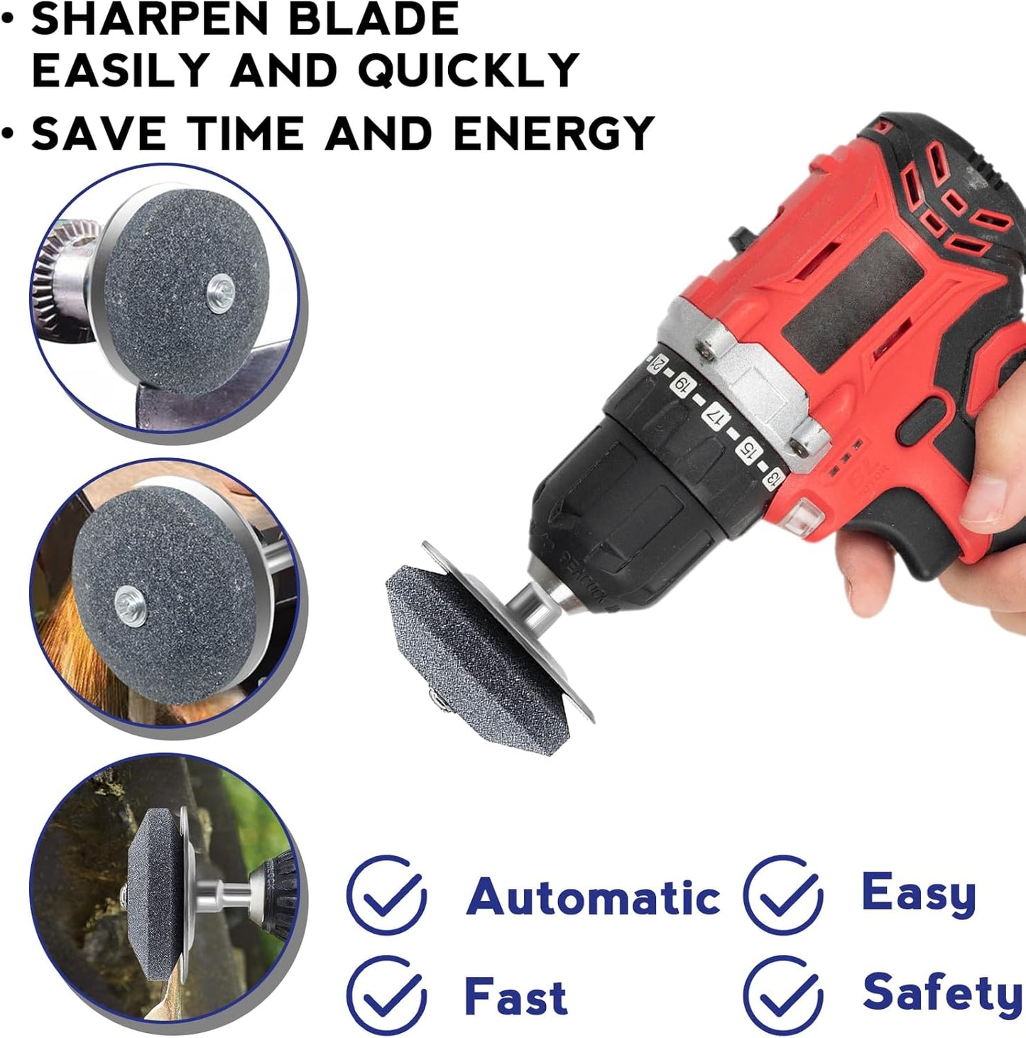 Lawn Mower Blade Sharpener, 4 Pack Mower Blade Sharpener with Steel Backing, Lawnmower Blade Sharpener with Lawn Mower Blade Balancer for Any Power Hand Drill