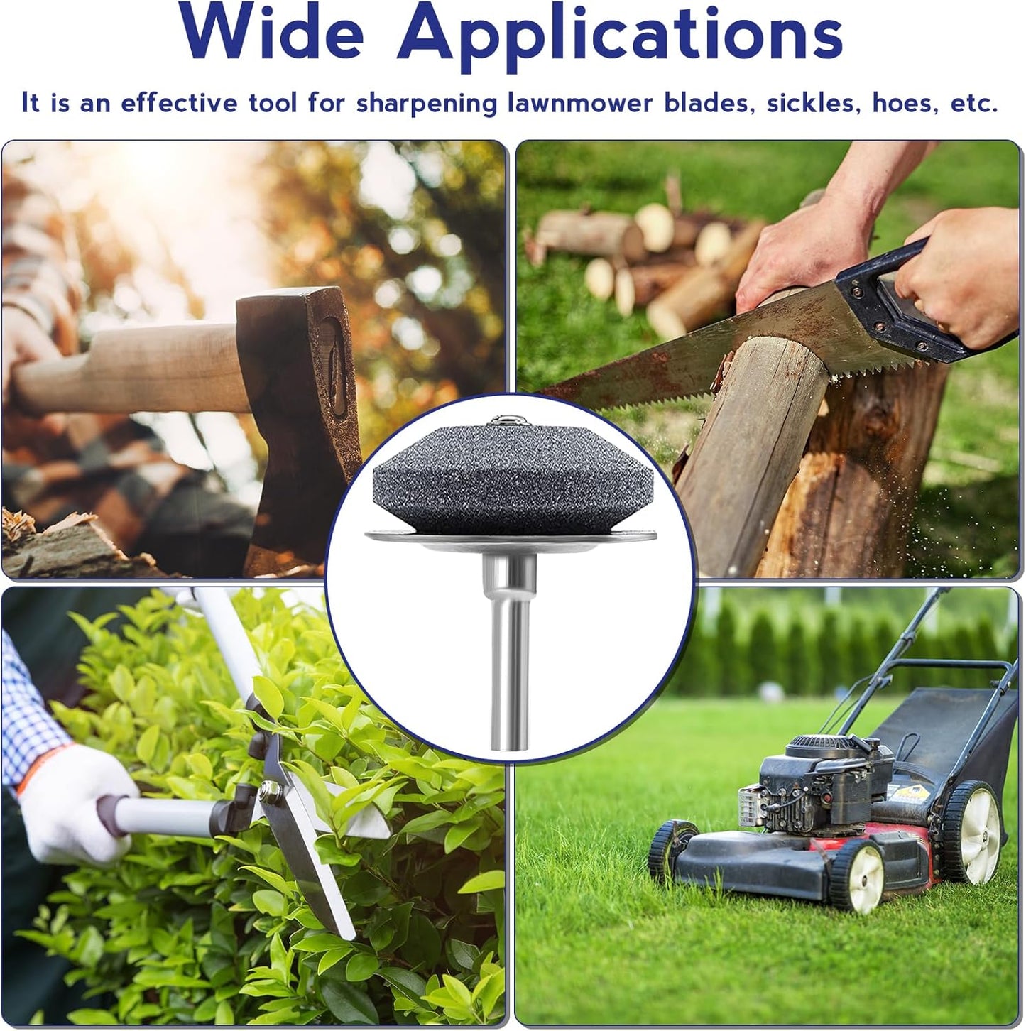 Lawn Mower Blade Sharpener, 4 Pack Mower Blade Sharpener with Steel Backing, Lawnmower Blade Sharpener with Lawn Mower Blade Balancer for Any Power Hand Drill