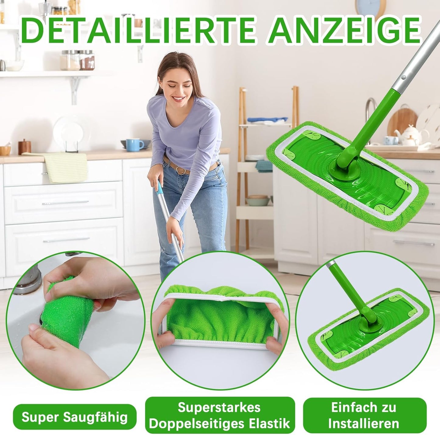 8Pcs Reusable Mop Pads Compatible with Swiffer Sweeper Mop, Dry Sweeping Cloths, Washable Microfiber Wet Mop Pads Refill for Household Cleaning