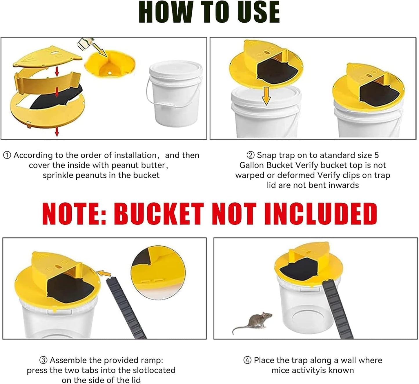 2 Pack Automatic Reset Traps-Mice Mouse Trap Bucket Flip Lid，5 Gallon Bucket Lid Mouse Rat Trap，Mouse Trap Bucket Indoor Outdoor,Reusable Mouse Trap Bucket Lid，Humane Mouse Trap