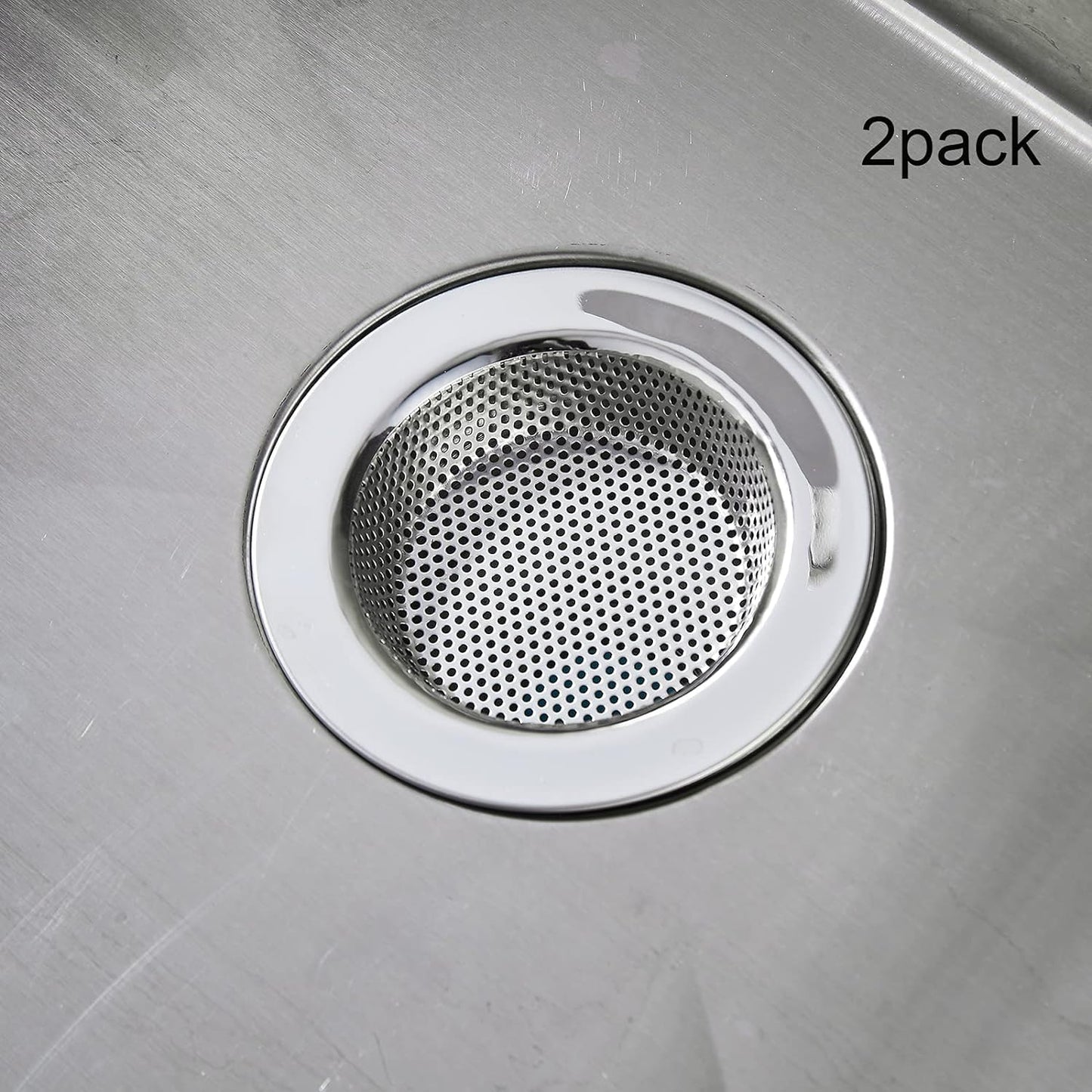 Kitchen Sink Strainer Stainless Steel,  Kitchen Sink Drain Strainer, Sink Strainers for Kitchen Sinks with Large Wide Rim 4.5" Diameter (2 Pack)