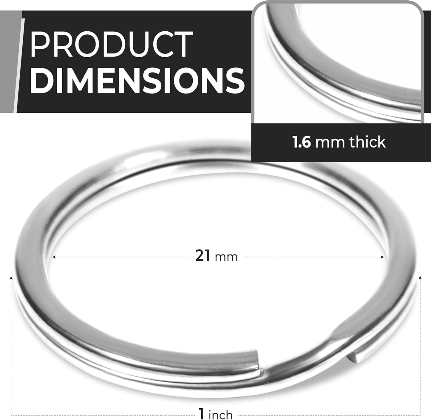 CREST 5 pcs Surgical and Marine Grade Stainless Steel Split Ring for Keychains 1 inch 25mm SS316L Key Rings for Car Keys