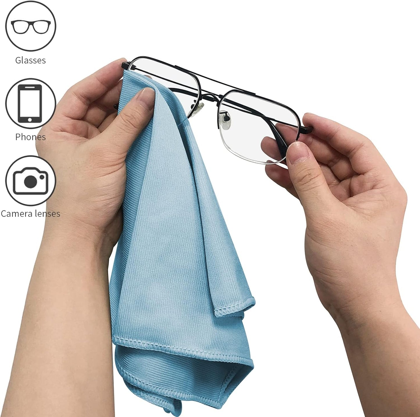 6 Pack Microfiber Glass Cleaning Cloths, Streak Free, Lint-Free and Absorbent Cloth, 16 Inch X 16 Inch, Ideal for Cleaning Mirrors, Glass, Screens, Window, Stemware, Lens (Blue)