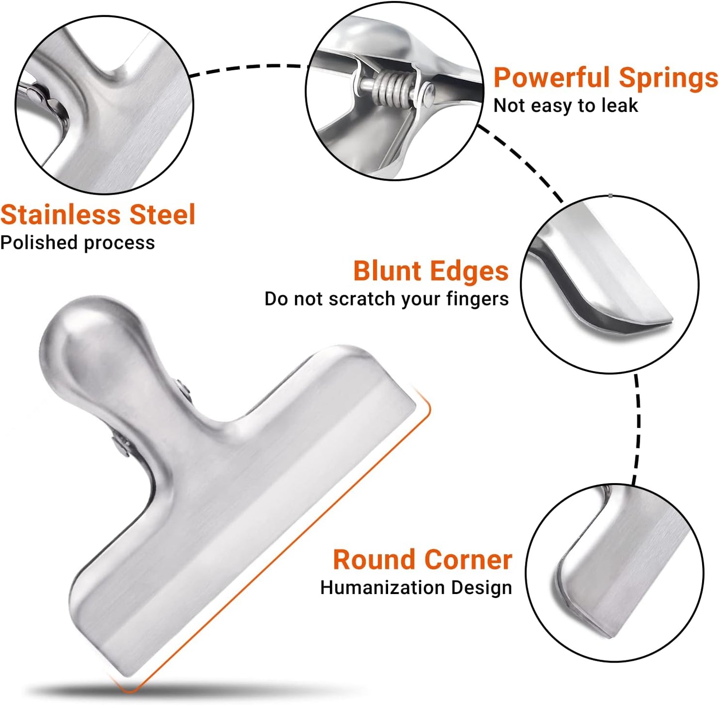 6 Pack Bag Clips, Stainless Steel Chip Clip, Chip Clips Bag Clips Food Clips, Bag Clips for Food, Heavy Duty Air Tight Seal Kitchen Clips Snack Clips Food Bag Clamp Clips