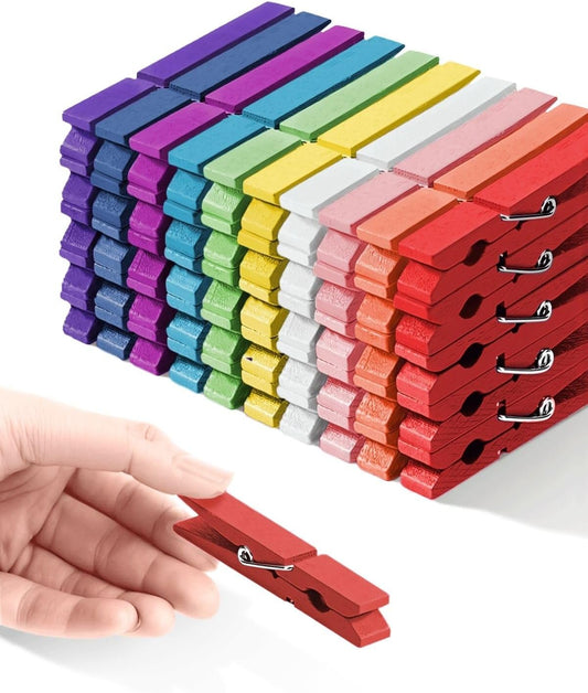Colored Clothespins, Colorful Clothes Pins Wooden Clips Rainbow Colors 50 Pack Decorative Crafts Pegs Photos Pictures Decoration Clip Clothing Hanging Closepins, 2.9 Inch 5 PCS Per Color