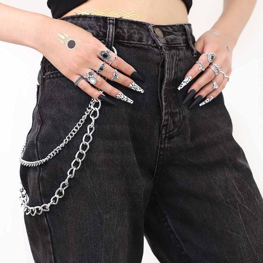 Bomine Hip Hop Pants Jean Chain Goth Punk Silver Trousers Chains Biker Heavy Thick Wallet Pocket Chains Silver Keychains Body Jewelry for Men and Women (Silver), 1 Count (Pack of 1)