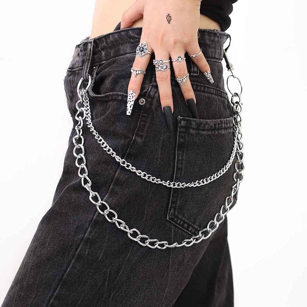 Bomine Hip Hop Pants Jean Chain Goth Punk Silver Trousers Chains Biker Heavy Thick Wallet Pocket Chains Silver Keychains Body Jewelry for Men and Women (Silver), 1 Count (Pack of 1)