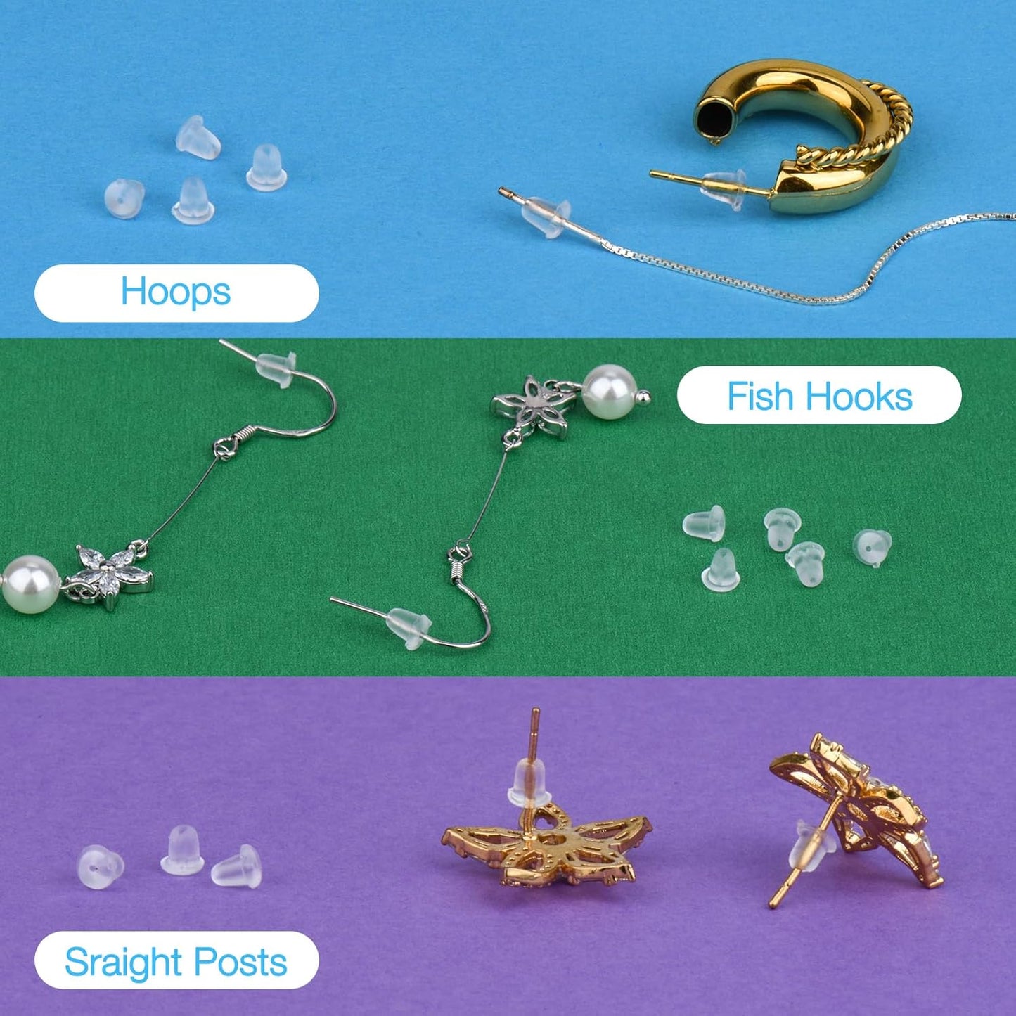 Earring Backings, Rubber Earring Backs for Stud Earrings for Women, Earring Backs for Fish Hook Earrings (100 Pieces)