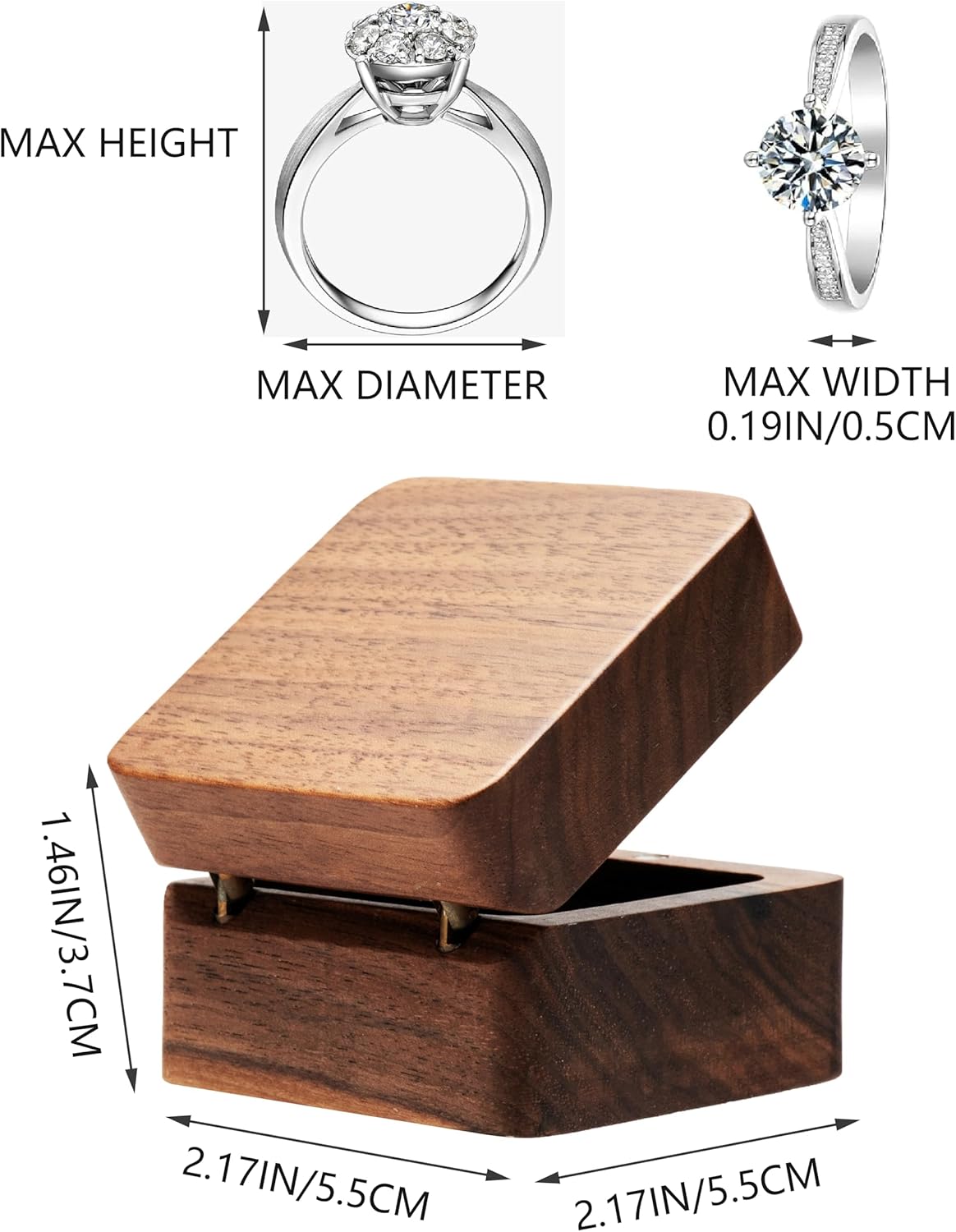Square Solid Wood Double Ring Box Case for Wedding Ceremony Engagement Proposal,Wooden Ring Holder for 2 Rings (Beige Inner)