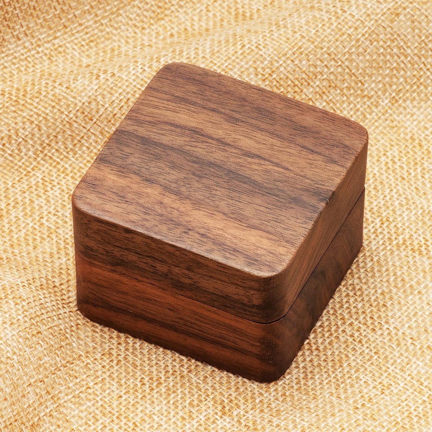 Square Solid Wood Double Ring Box Case for Wedding Ceremony Engagement Proposal,Wooden Ring Holder for 2 Rings (Beige Inner)