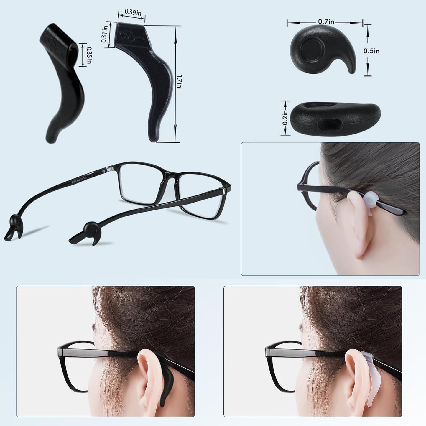 16 Pairs Eyeglasses Retainers, Premium Silicone Anti-Slip Eyeglass Holder, Comfort Ear Grip Hooks Protectors for Spectacle Sunglasses Reading Glasses Eyewear1
