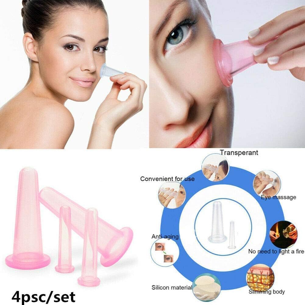 4PCS Facial Cupping Set for Face, Pink Massage Cupping Set Silicone Mini Facial Cups Face Helper Skin Care Neck Back Eyes Massaging Cup