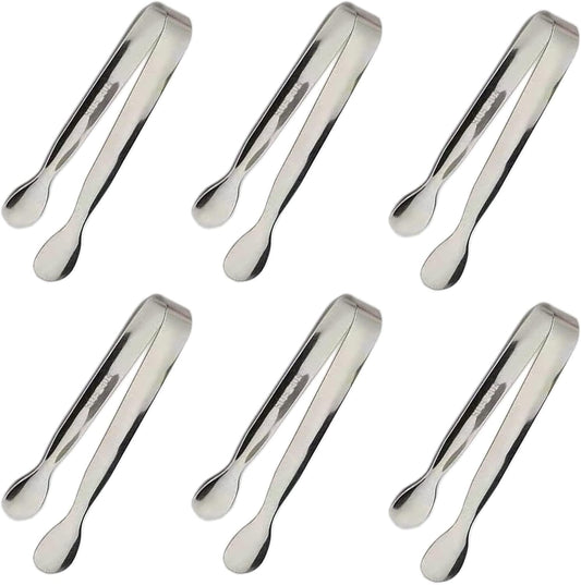 6PCS Mini Ice Tongs, 4.25Inch Stainless Steel Small Serving Tongs, Silver