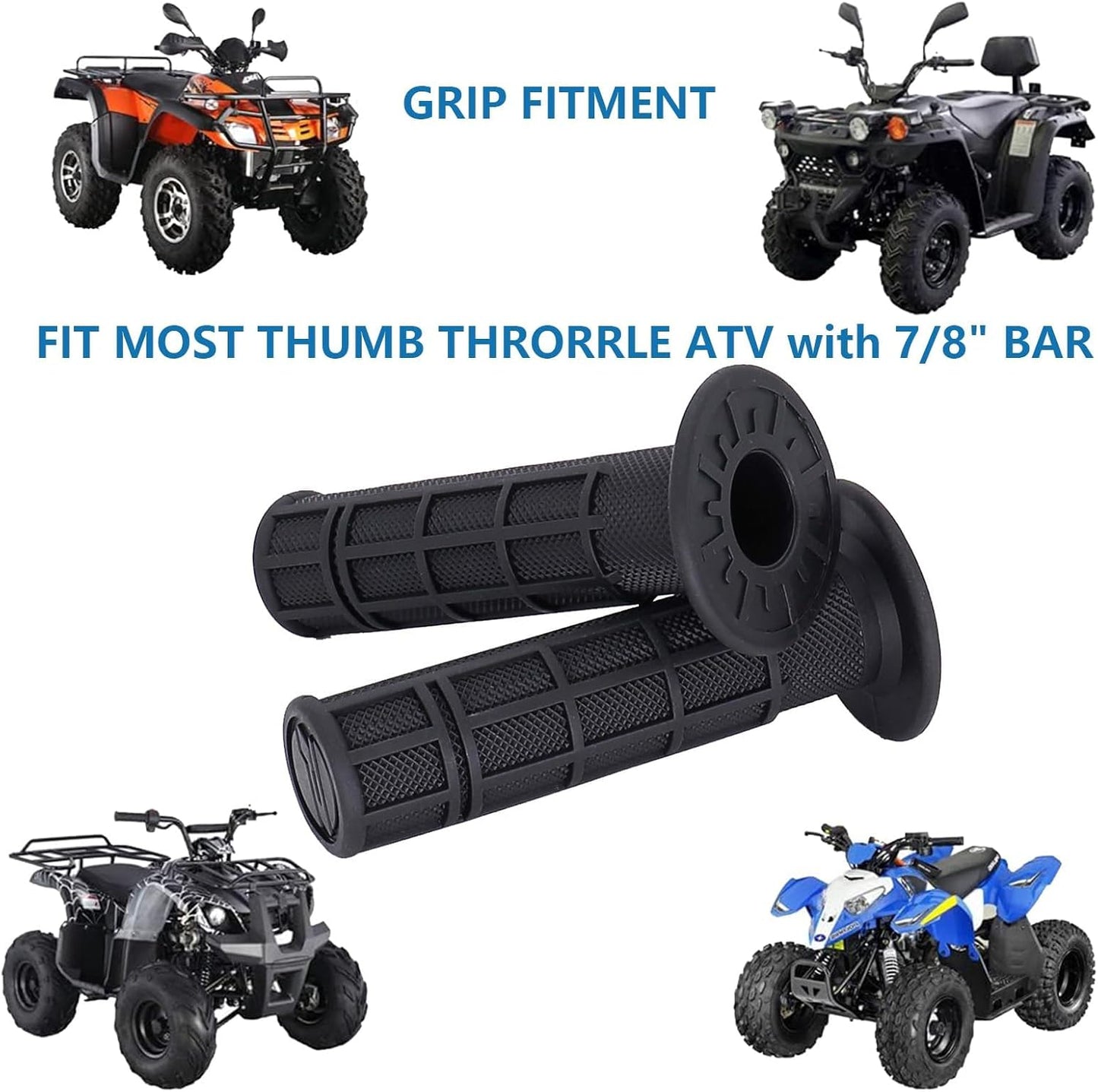 ATV Hand Grips 7/8" Soft Rubber Grip Compatible with ATV Arctic Cat Suzuki Yamaha Kawasaki Honda 400ex -Black