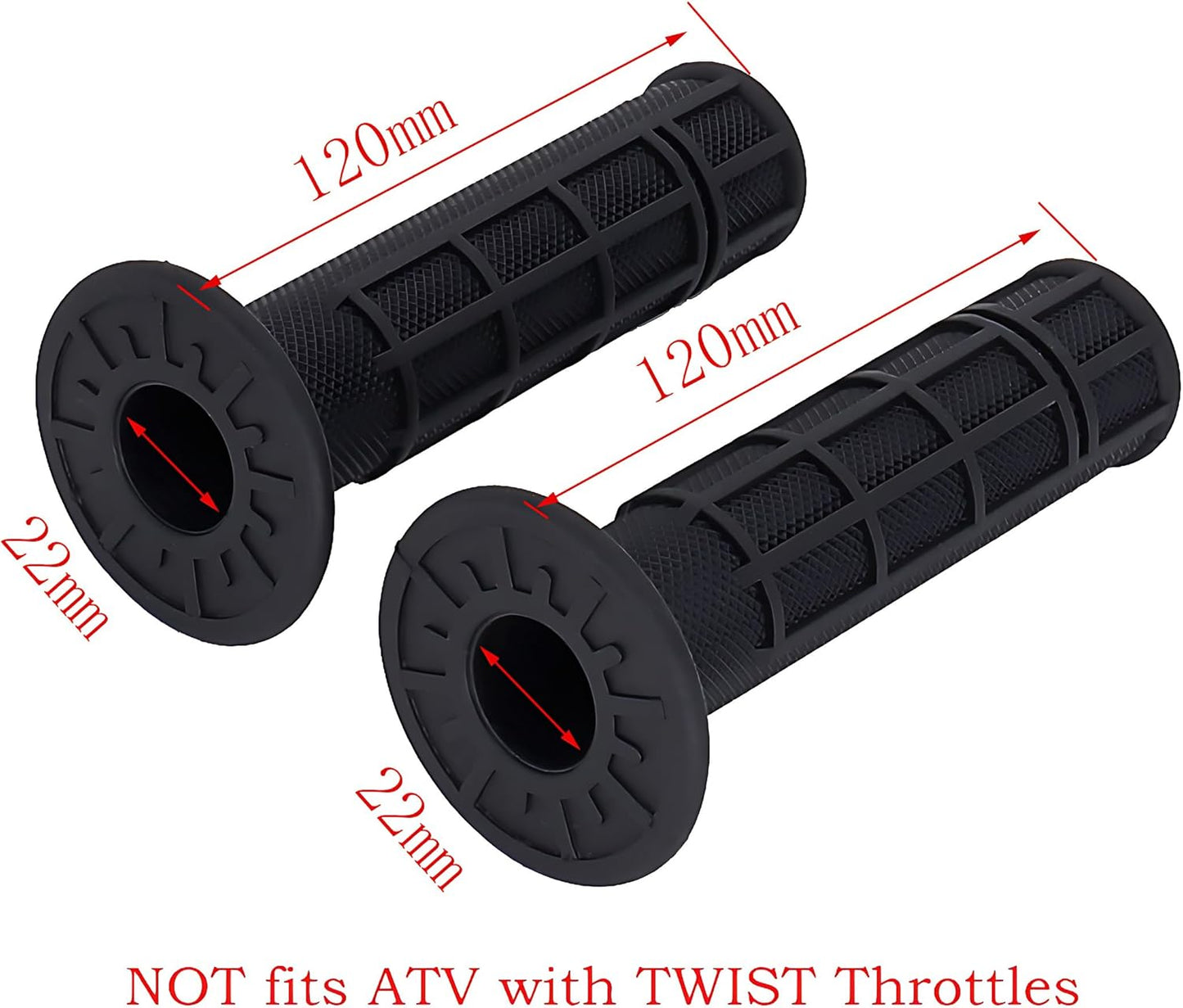 ATV Hand Grips 7/8" Soft Rubber Grip Compatible with ATV Arctic Cat Suzuki Yamaha Kawasaki Honda 400ex -Black