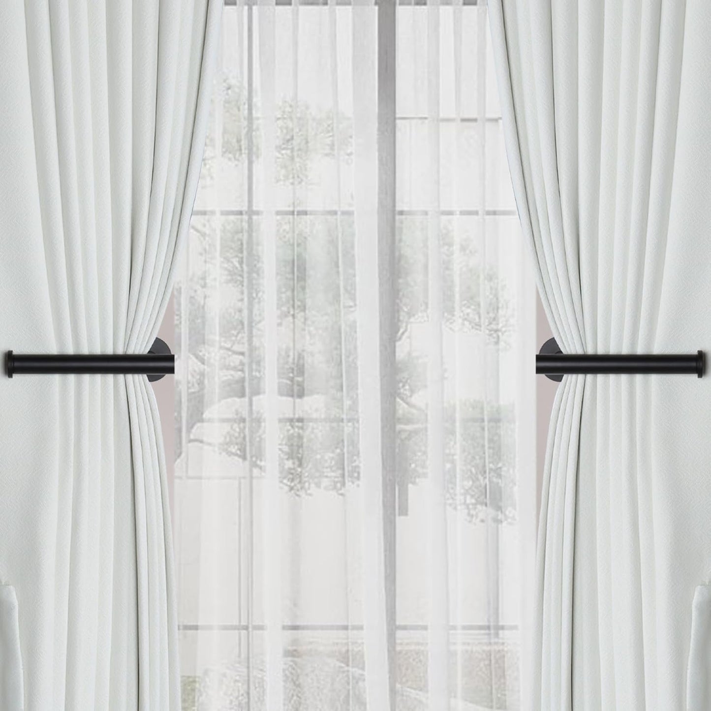 2 Pack Adhesive Curtain Holdbacks - No Drill Curtain Tie Backs & Pull Backs Curtain Holders for Drapes (2, Black)