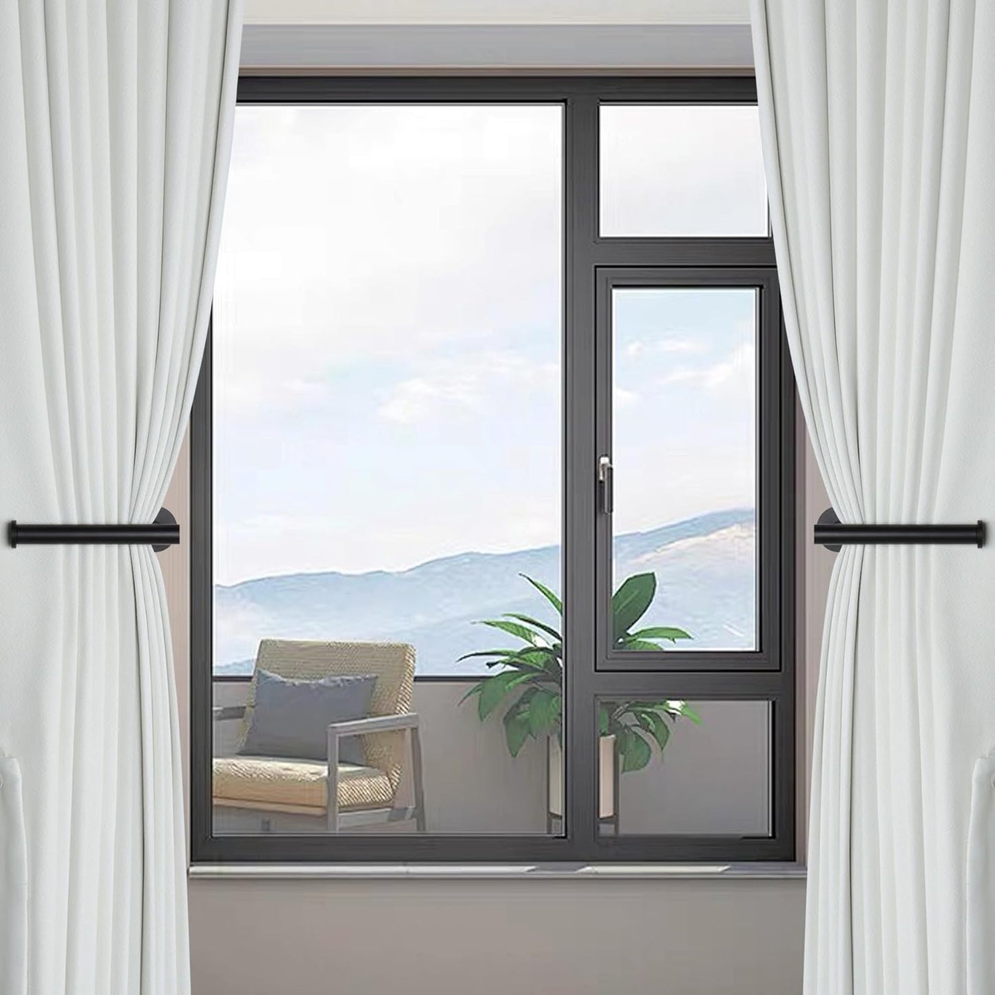 2 Pack Adhesive Curtain Holdbacks - No Drill Curtain Tie Backs & Pull Backs Curtain Holders for Drapes (2, Black)