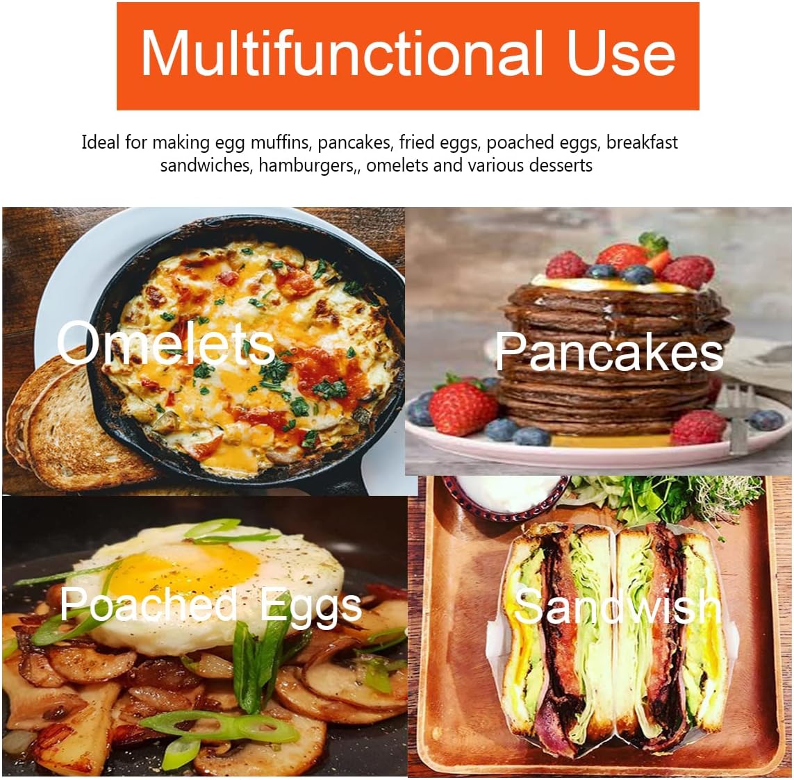 Egg Ring, 4 Packs Upgrade Large 4" Stainless Steel Non-stick Rings for Griddle Frying, Round Cooker for Pancakes, Muffins With Oil Brush and Separator