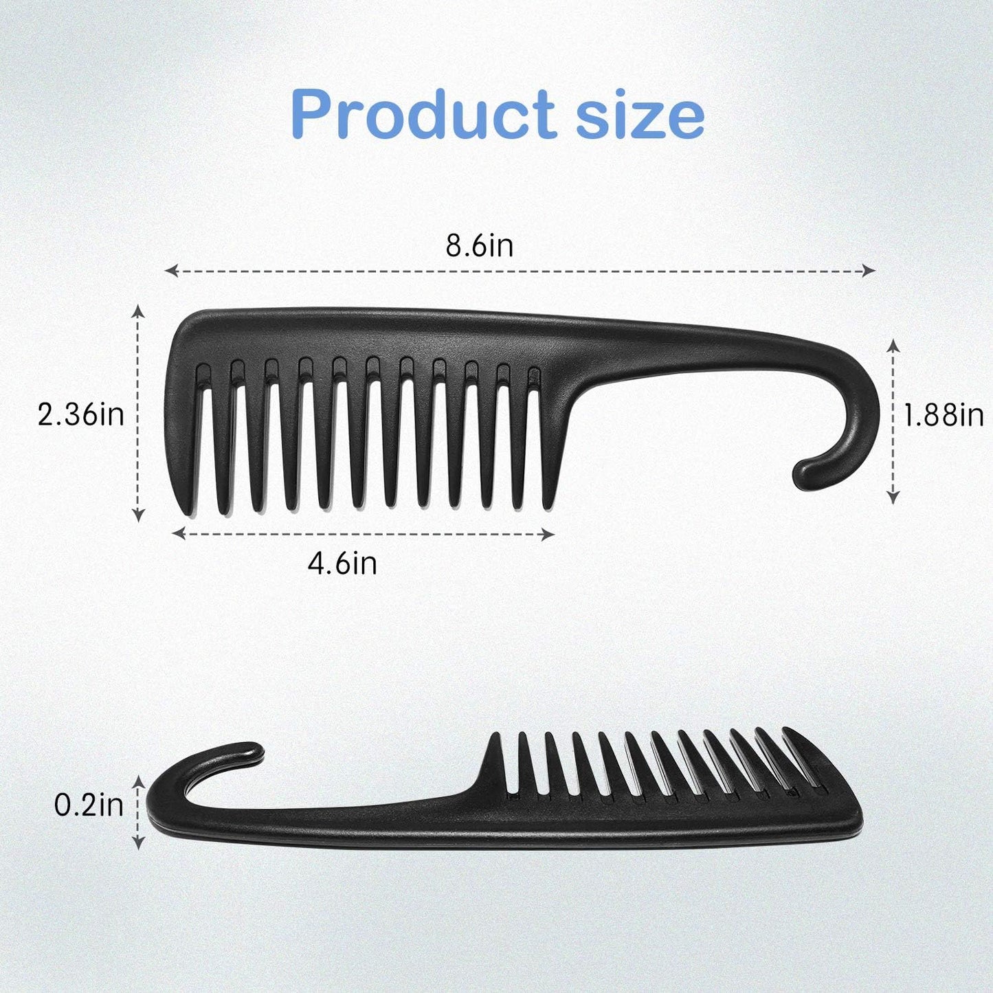 Wide Tooth Comb Shower Comb With Hook, Good for Curly Hair Wet Dry, Premium Tangle Free Combs Black.