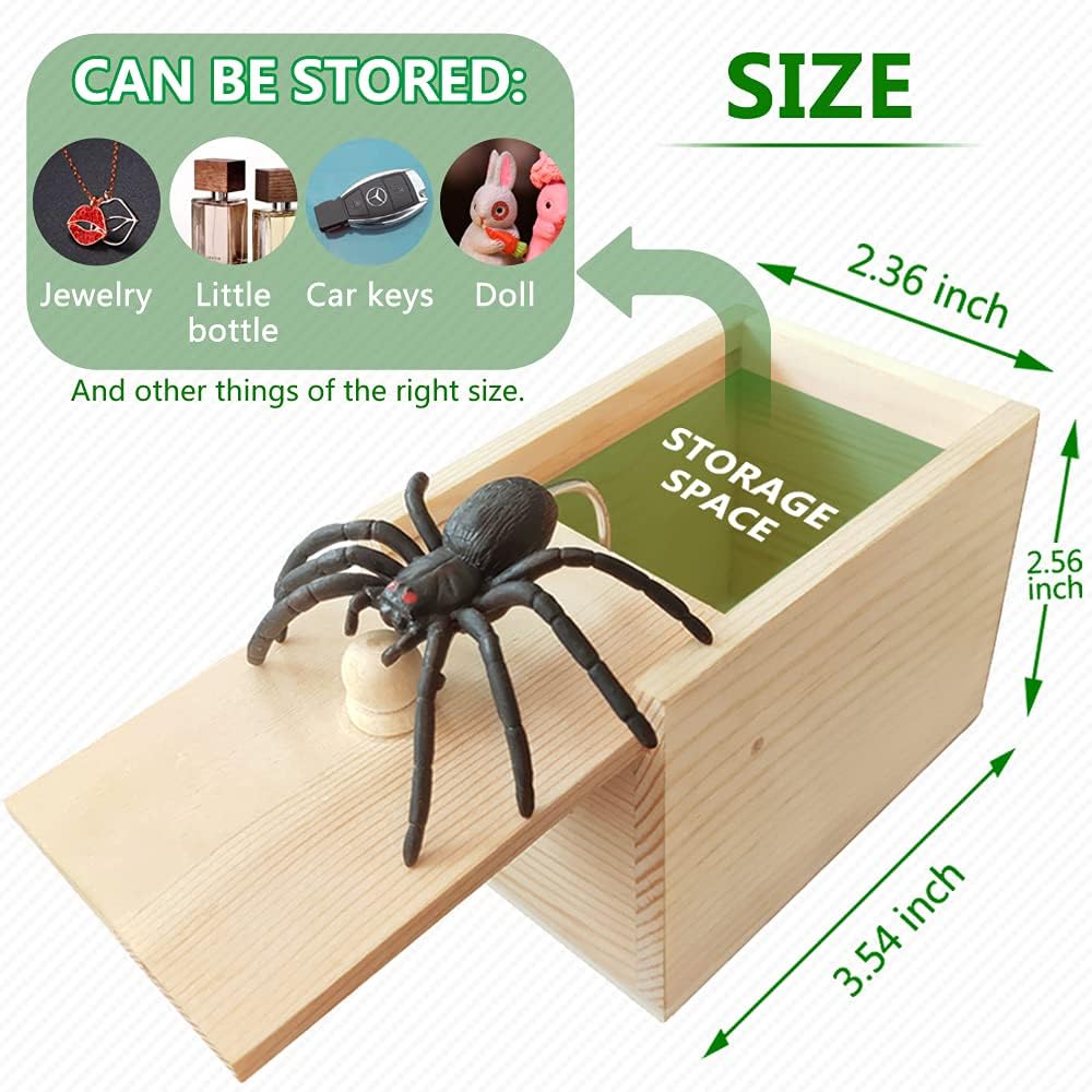 Fun Happy Joke Boxes Rubber Spider Prank Happy Box，Handcrafted Wooden Spider Box,C21-1