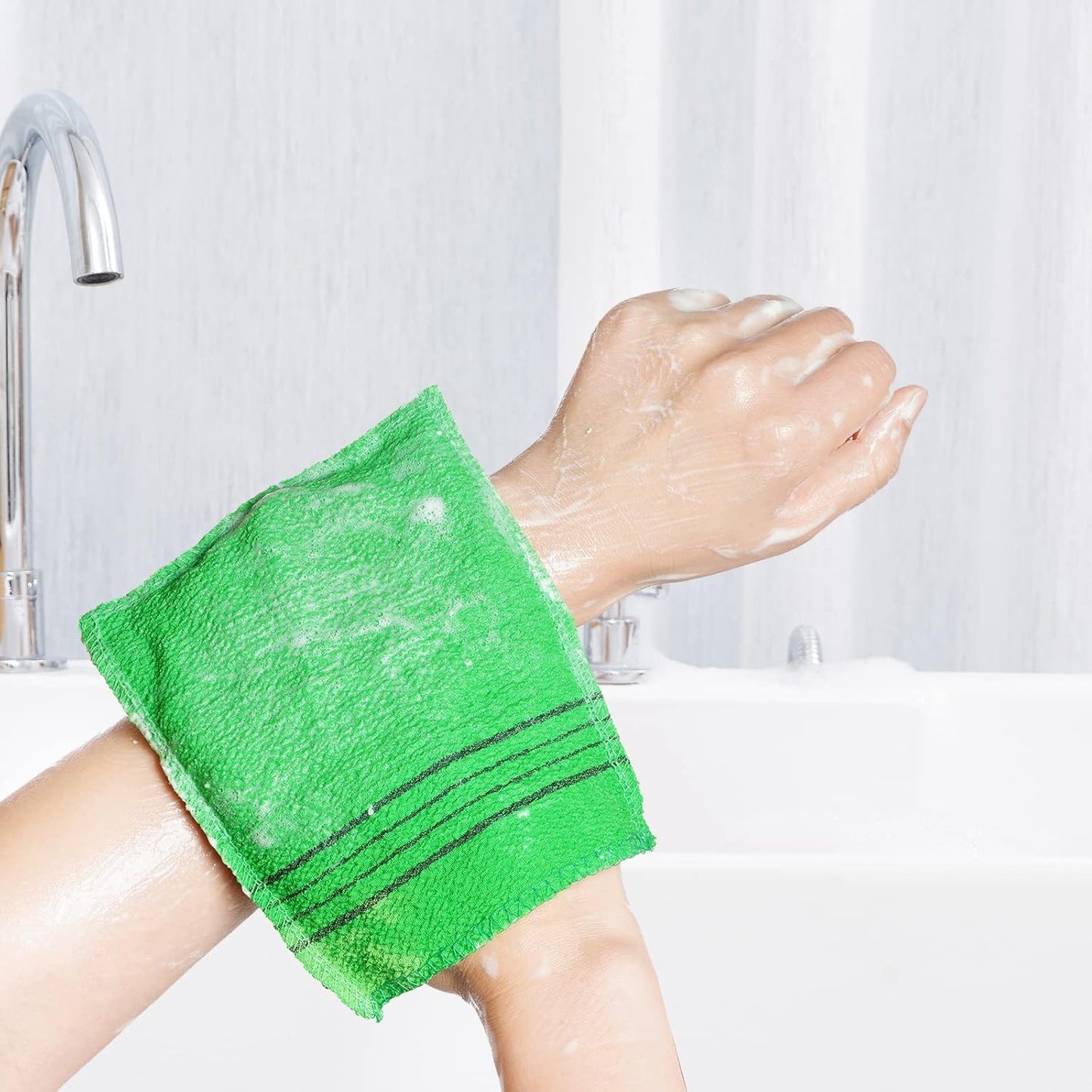 6 Pieces Korean Exfoliating Mitts and Washcloth Set, Asian Exfoliating Bath Washcloth and Korean Long Towels Back Scrubber for Women Men Shower Washing