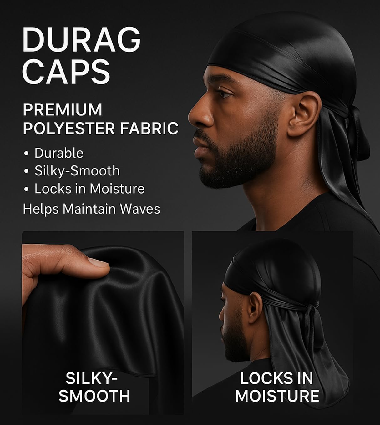 2PCS Wave Caps for Men, Compression Cap over Durags