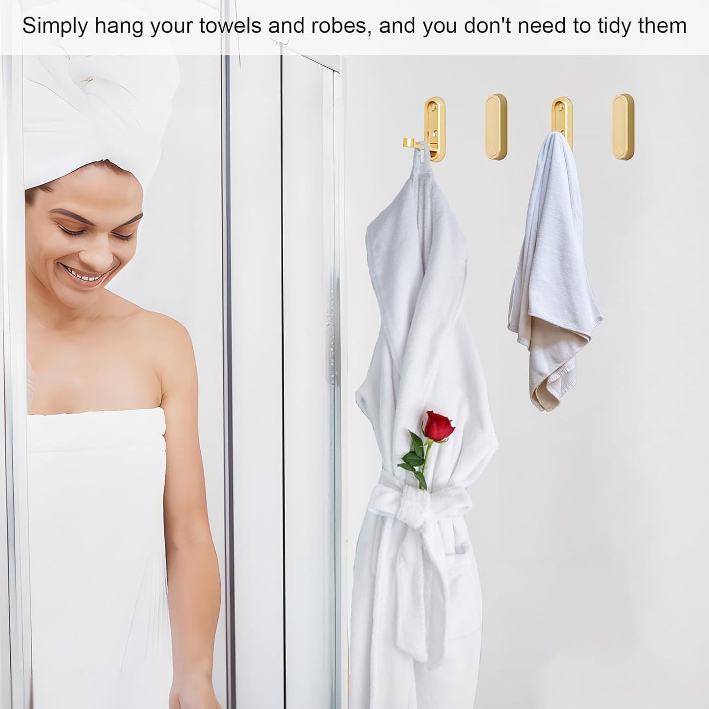 Brushed Gold Foldable Towel Hooks for Bathroom 2 Pack,Wall Hooks for Hanging Heavy Duty Coat Robe Purse Hooks, Foldable Hooks Storage Solution for Bathroom,Closet,Entryway,Pool (2, Brushed Gold)