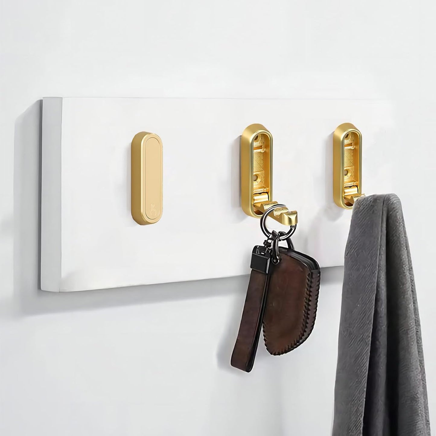 Brushed Gold Foldable Towel Hooks for Bathroom 2 Pack,Wall Hooks for Hanging Heavy Duty Coat Robe Purse Hooks, Foldable Hooks Storage Solution for Bathroom,Closet,Entryway,Pool (2, Brushed Gold)