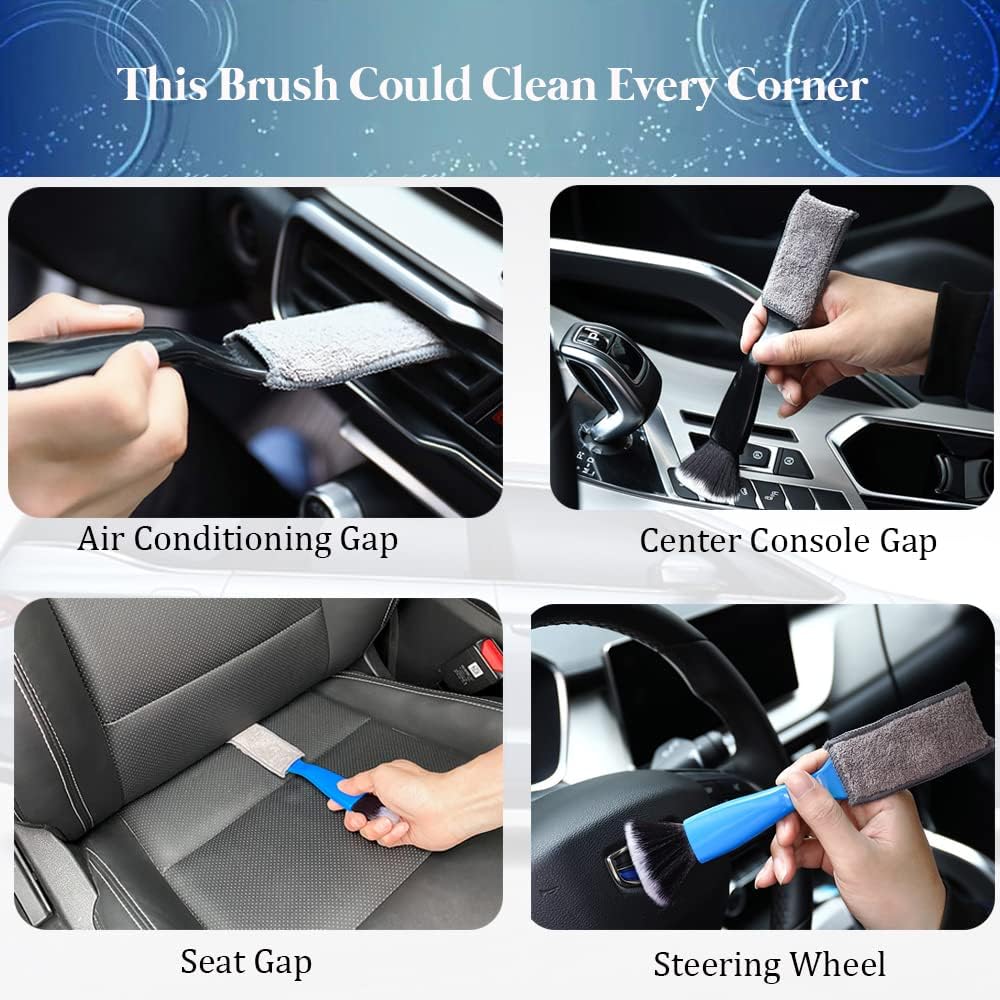 Double Head Brush for Car Cleaning, Detailing Interior and Exterior - Soft Bristles (Black, 1 Pack)