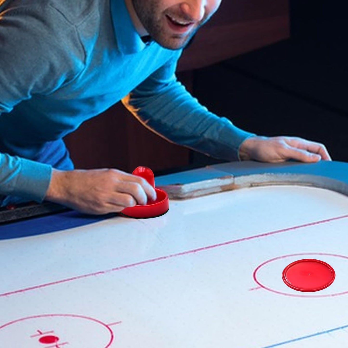 Mini Air Hockey Set - 2 Red Pushers and 4 Red Pucks (60mm) - Great Goal Handles and Paddles Replacement Accessories