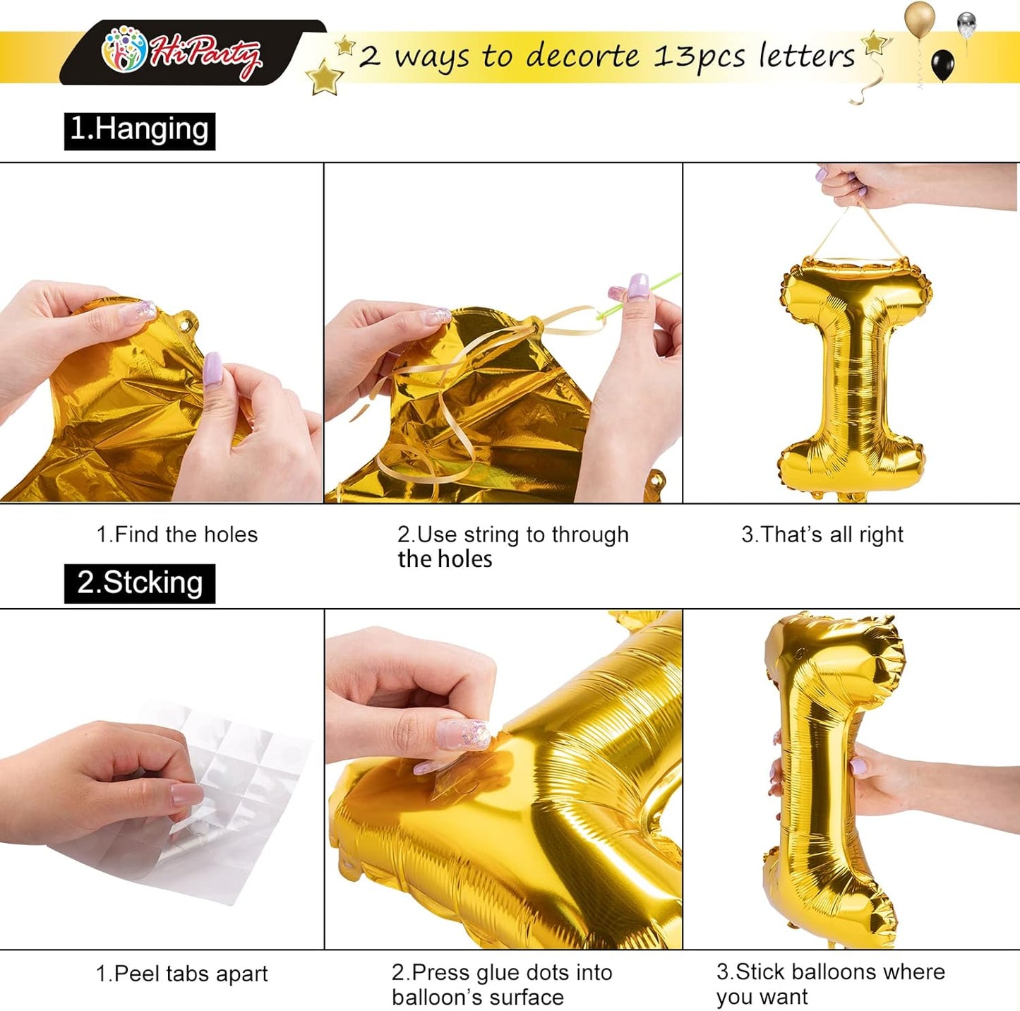 23pcs Birthday Balloons Banner, 3D Gold Premium Mylar Foil Ecofriendly Letter Happy Birthday Banner with 5pcs Star Balloons Kits for Kids Girls Boys Men Adults Birthday Party Decorations US7GD