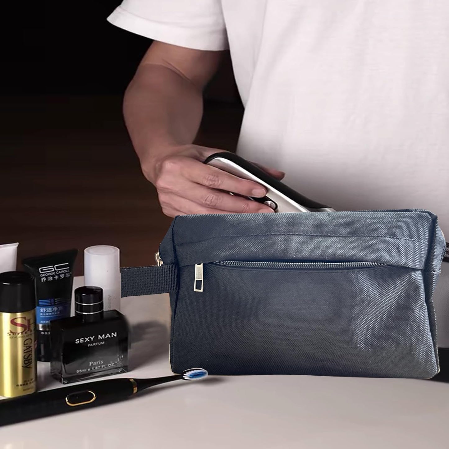 Toiletry Bag for Men,  Travel Shaving Bag Dopp Kit Water-Resistant Cosmetic Bag Travel Organizer for Toiletries Accessories (Navy Blue)