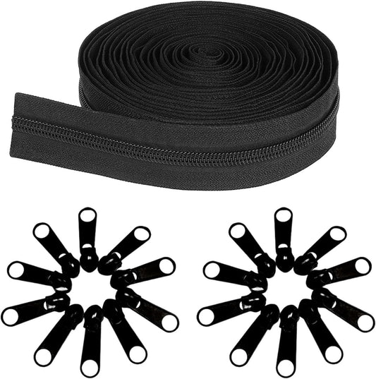 10 Yards 360 Inches Bulk Zippers,9 Meters #3 Zipper for Sewing,Black Nylon Coil Zippers by The Yards with 20pcs Replacement Sewn Zippers for DIY Sewing Craft,Bags,Clothes,purses etc.(Black)