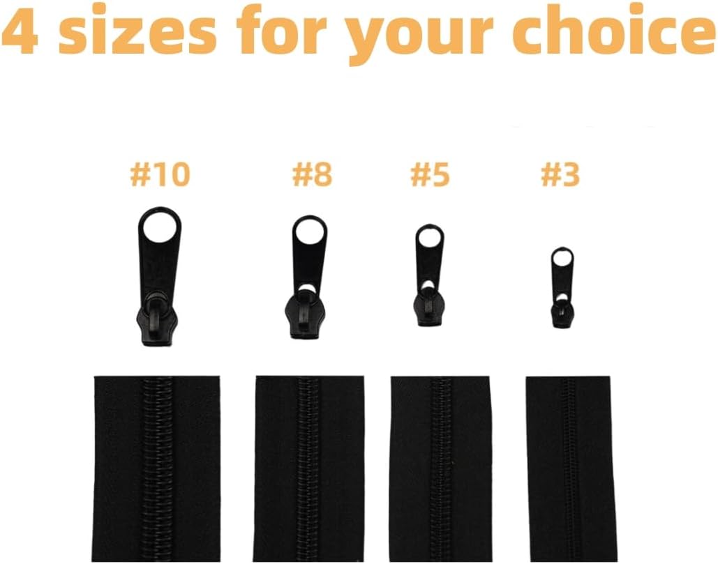 10 Yards 360 Inches Bulk Zippers,9 Meters #3 Zipper for Sewing,Black Nylon Coil Zippers by The Yards with 20pcs Replacement Sewn Zippers for DIY Sewing Craft,Bags,Clothes,purses etc.(Black)