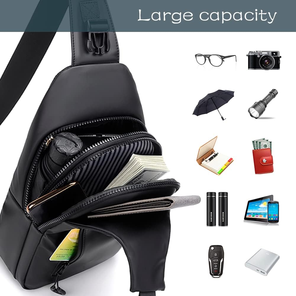 Small Crossbody Sling Backpack  Casual Chest Daypack with USB Charger Port Waterproof Outdoor Chest Sling Bag Shoulder Chest Bag Daypack for Women & Men Perfect for Traveling Hiking Cycling
