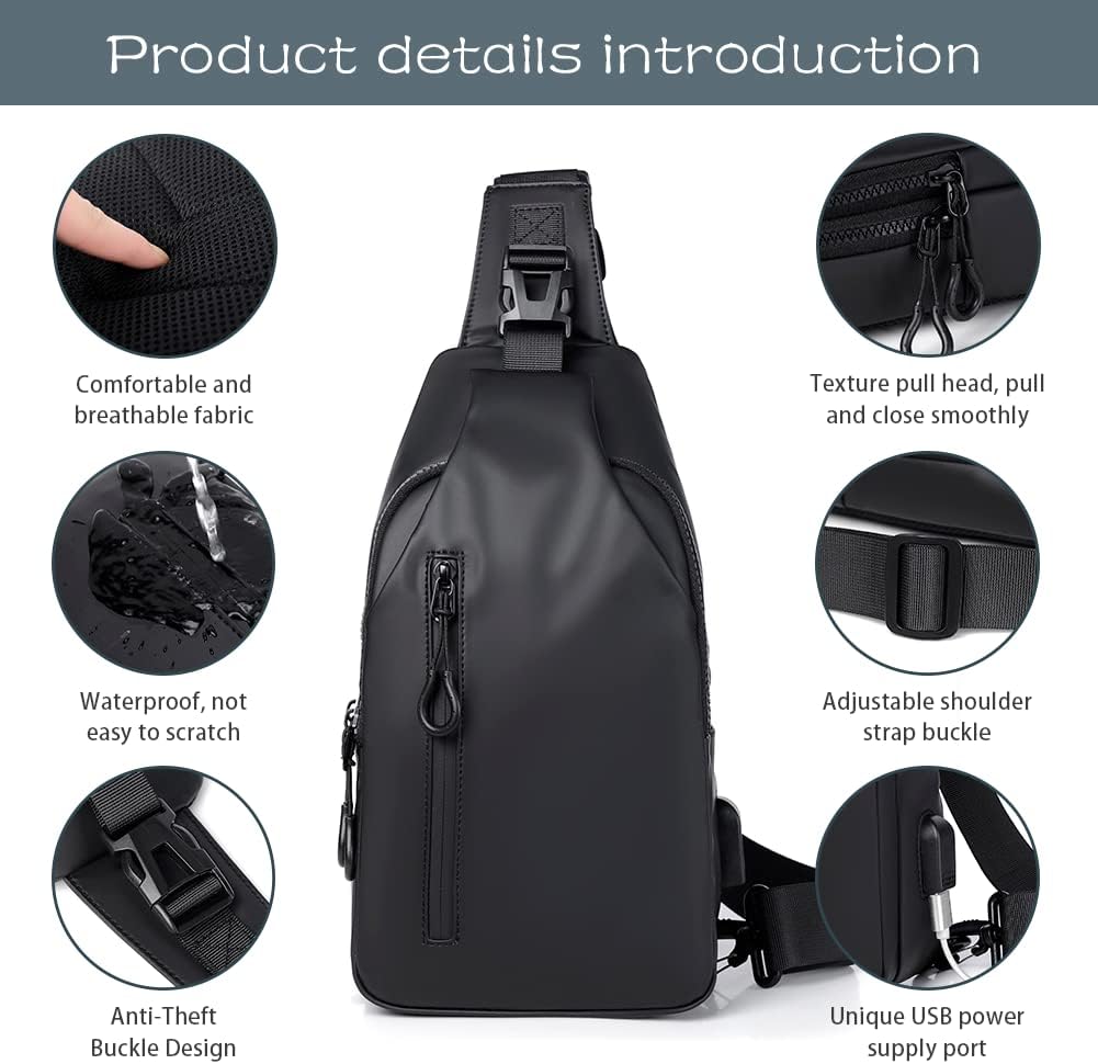 Small Crossbody Sling Backpack  Casual Chest Daypack with USB Charger Port Waterproof Outdoor Chest Sling Bag Shoulder Chest Bag Daypack for Women & Men Perfect for Traveling Hiking Cycling