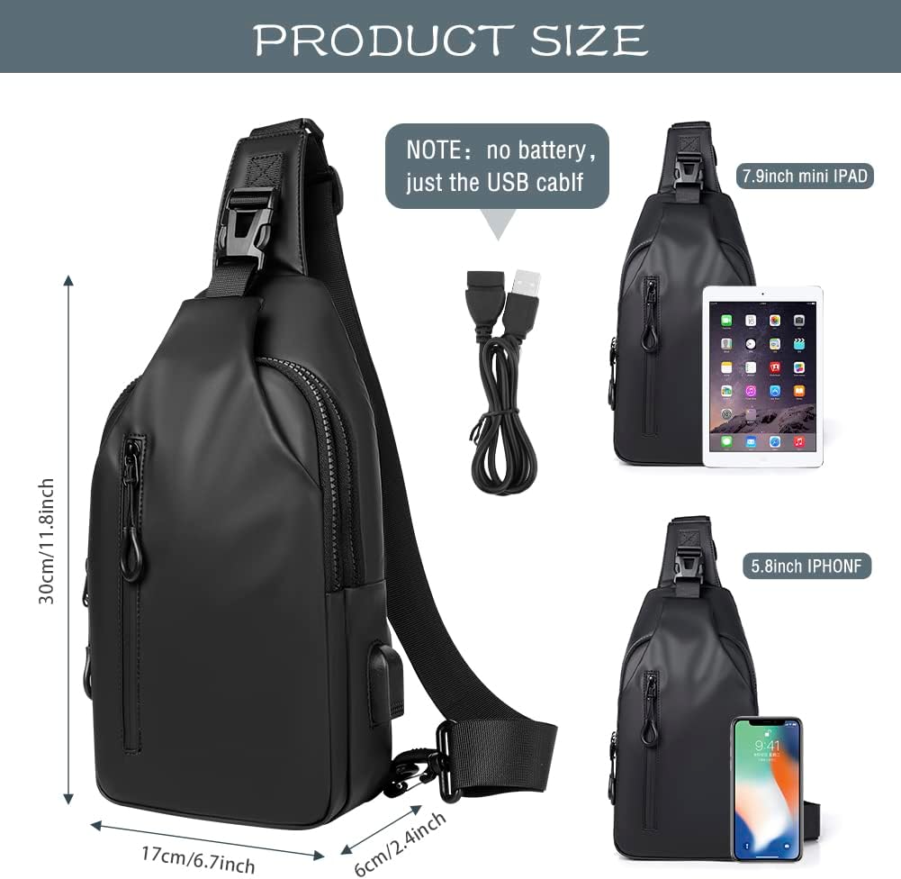 Small Crossbody Sling Backpack  Casual Chest Daypack with USB Charger Port Waterproof Outdoor Chest Sling Bag Shoulder Chest Bag Daypack for Women & Men Perfect for Traveling Hiking Cycling