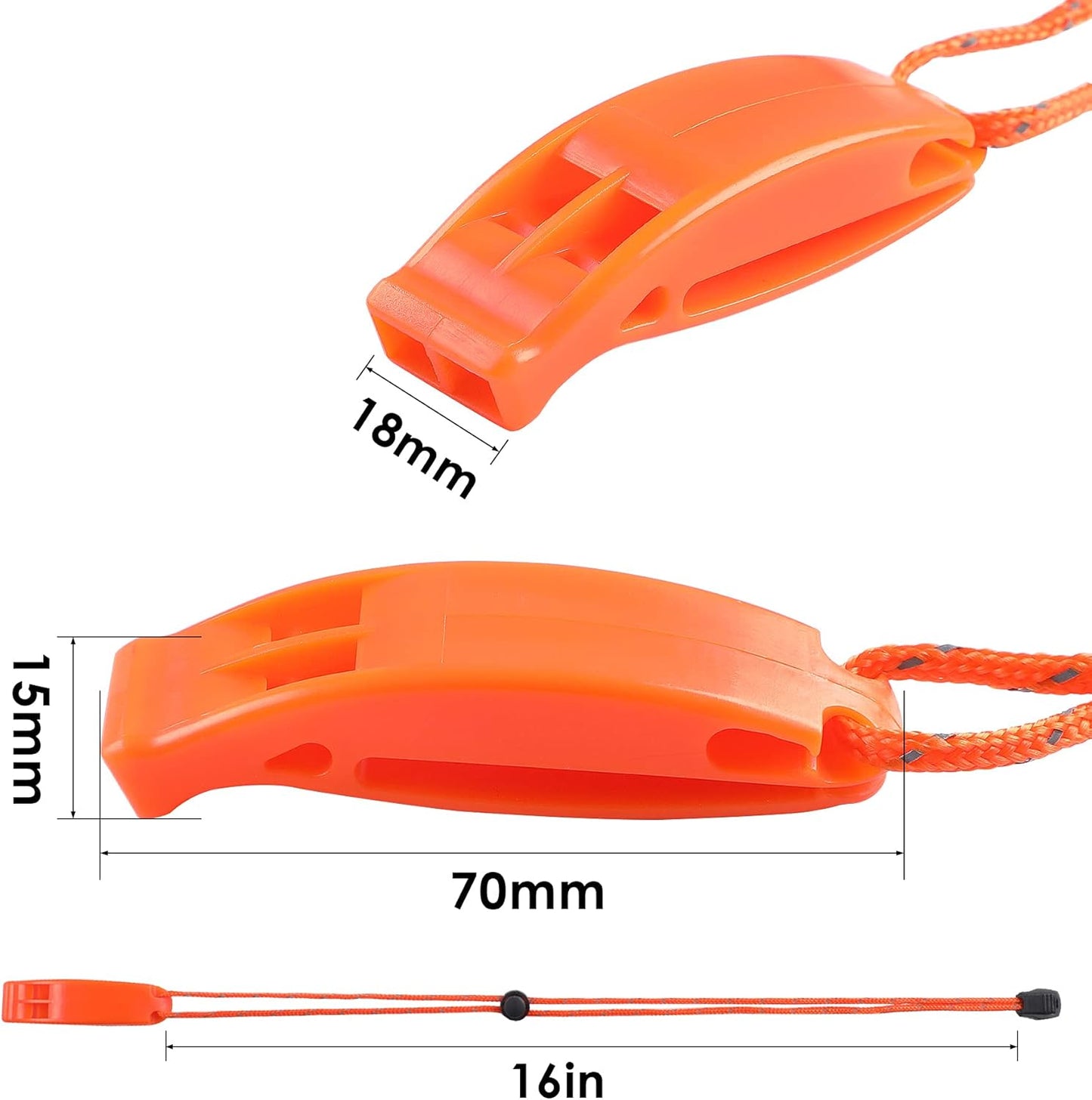 6PCS Safety Survival Whistles with Adjustable Reflective Lanyard Emergency Plastic Whistle Marine Whistle