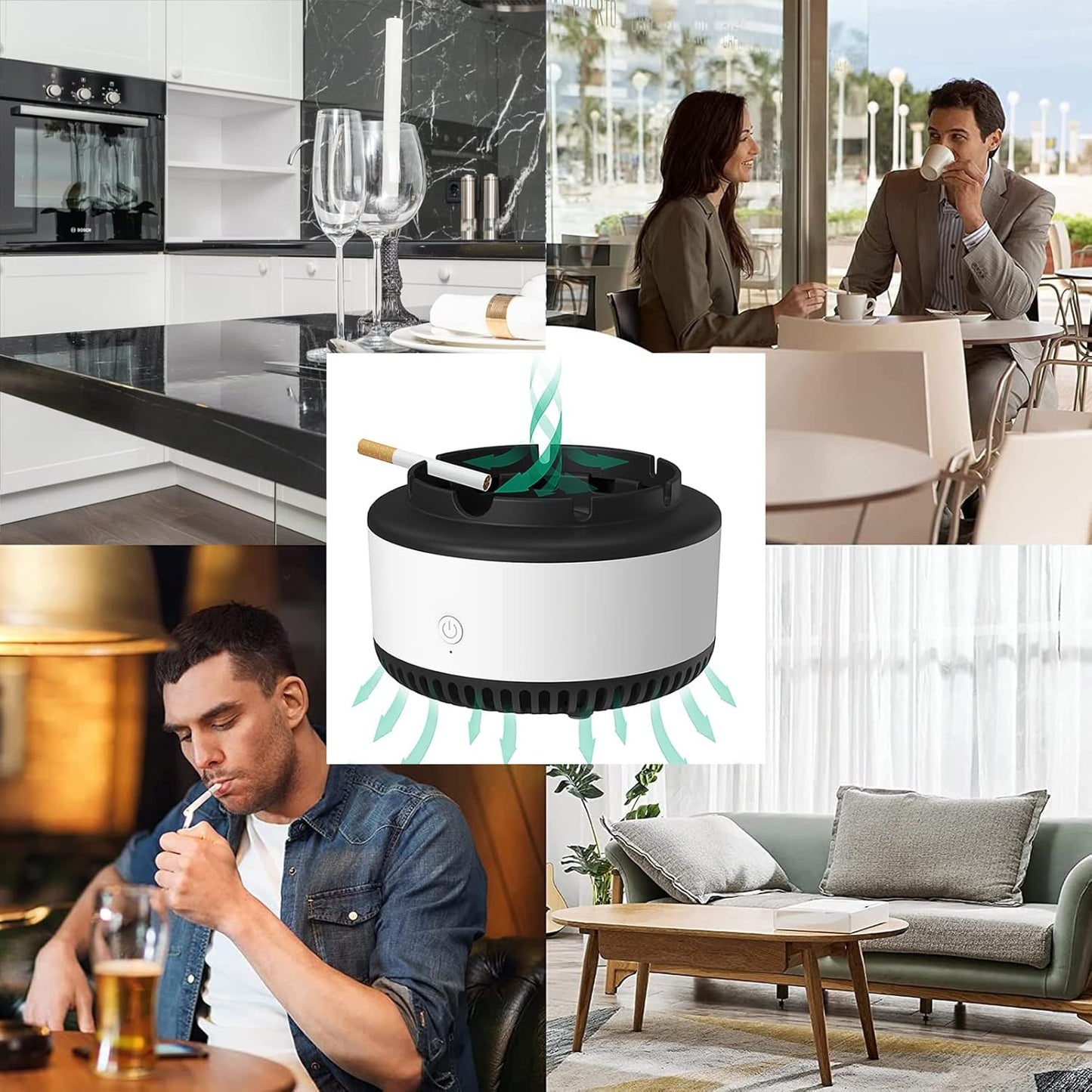 Smokeless Ashtrays for Cigarettes Indoor, Air Purifier,Best Gifts for Smokers, Suitable for Home Car Office Outdoor- Gray