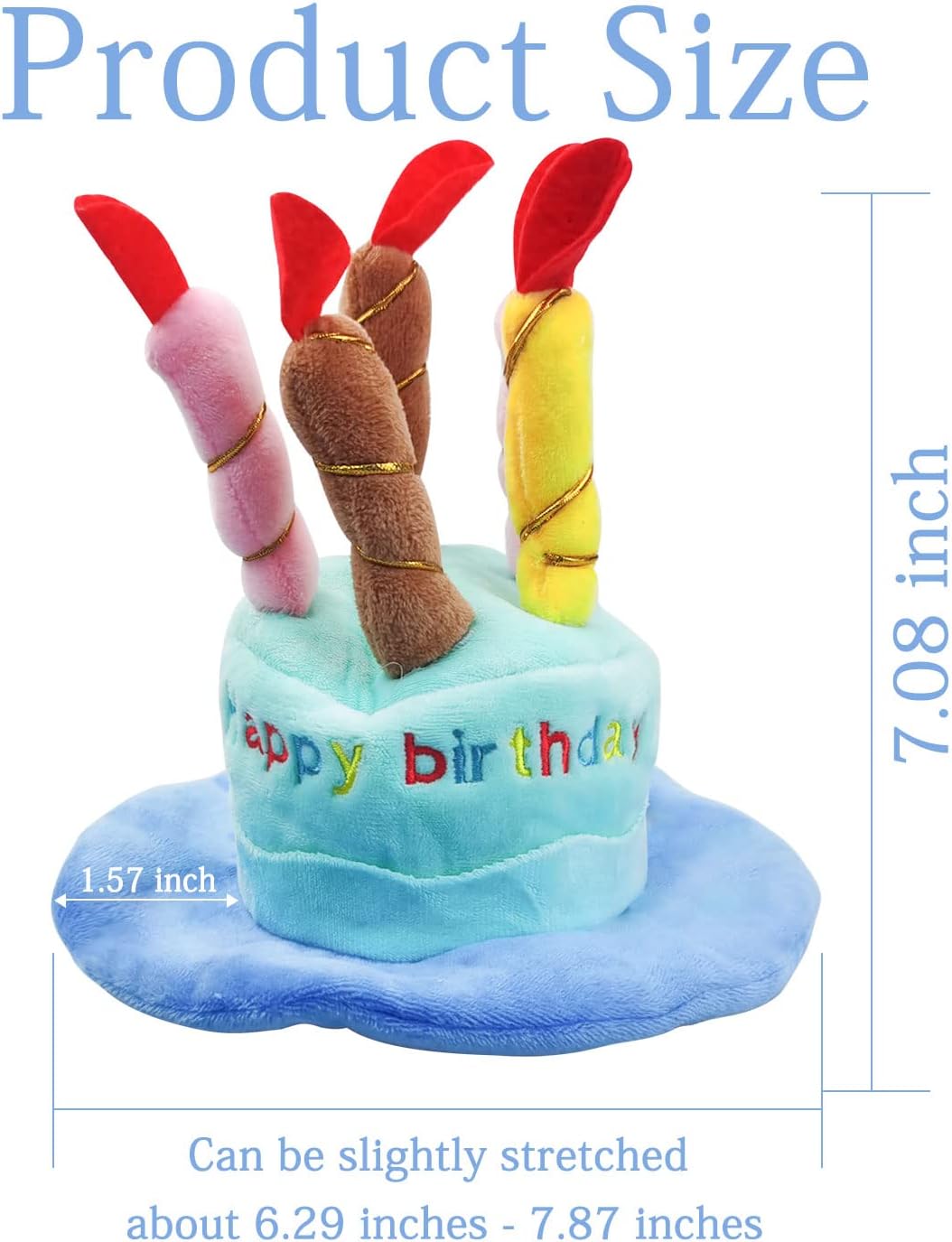 Dog Birthday Hat, Soft Plush Pet Birthday Cake Hat with 5 Colored Candles Cute Cat Birthday Party Hat for Pet Birthday Party (Blue)