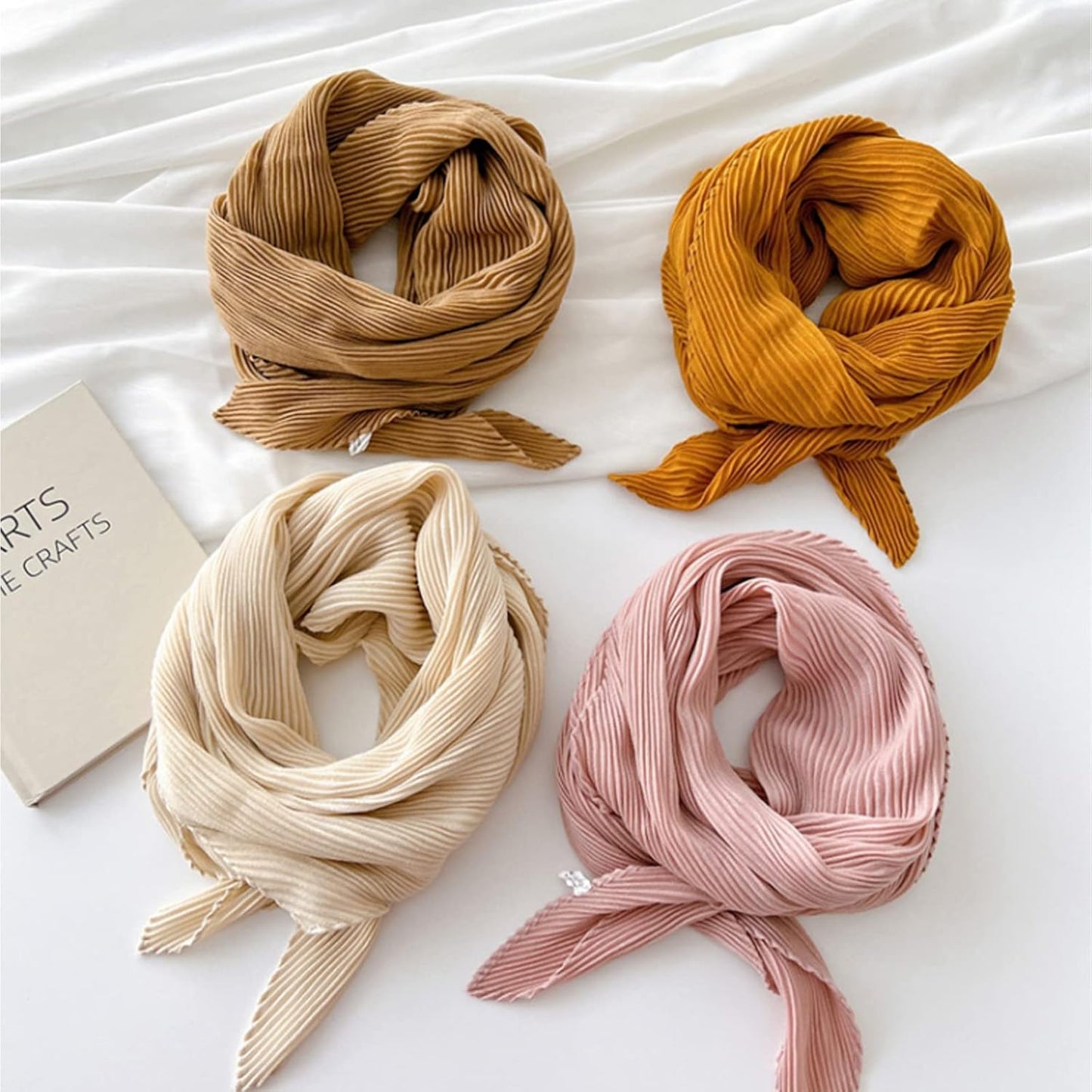 Crinkle Solid Color Cotton Hemp Small Square Scarfs Silk Scarf,Female Four Seasons Thin Wrap Scarf Head Shawl