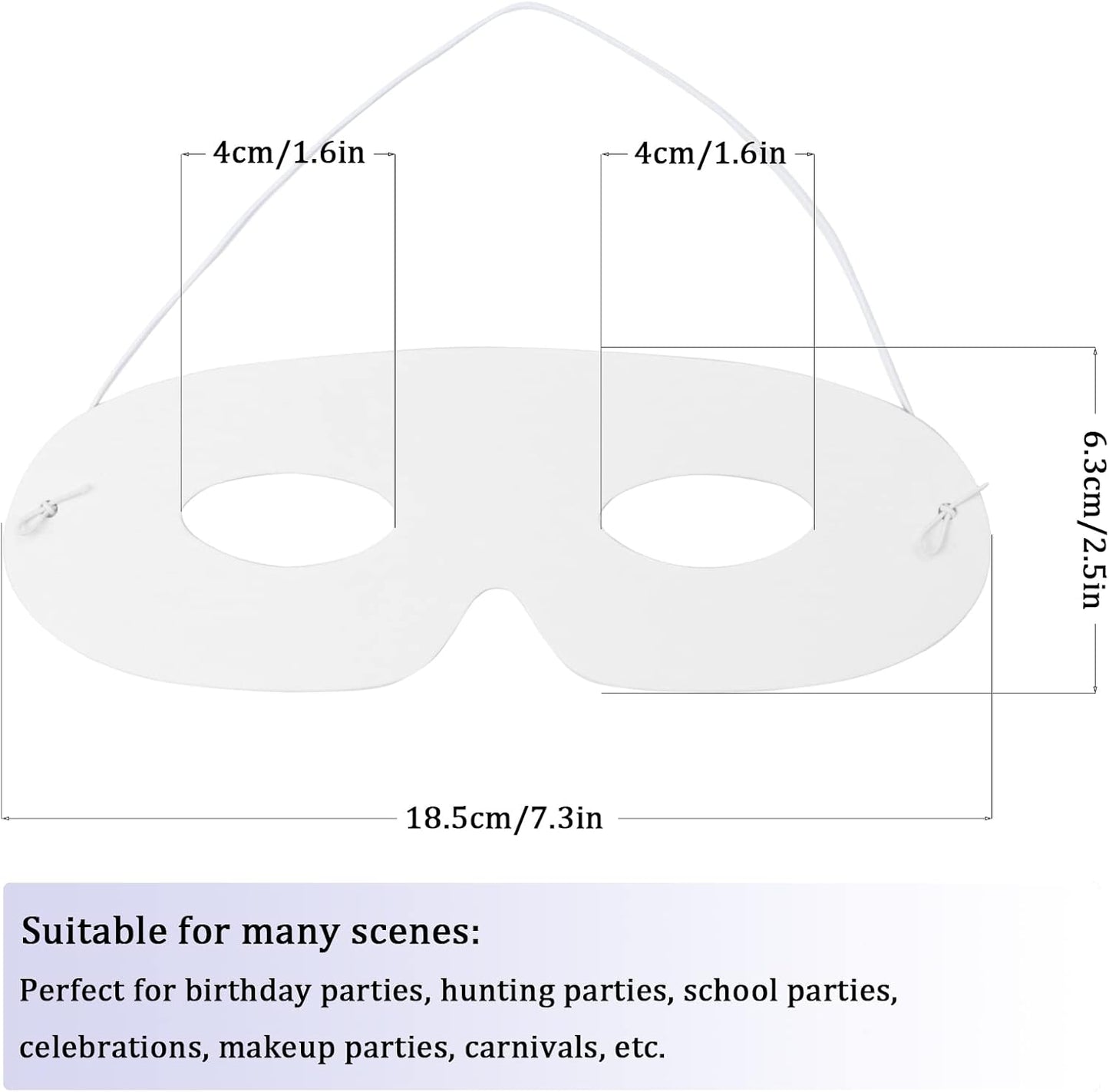 100 Pack White Paper Eye Masks, Plain Masquerade Mask Blank Masks Decorate for Cos-Play, Halloween Party