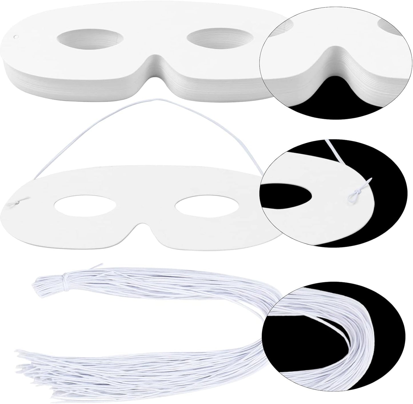 100 Pack White Paper Eye Masks, Plain Masquerade Mask Blank Masks Decorate for Cos-Play, Halloween Party
