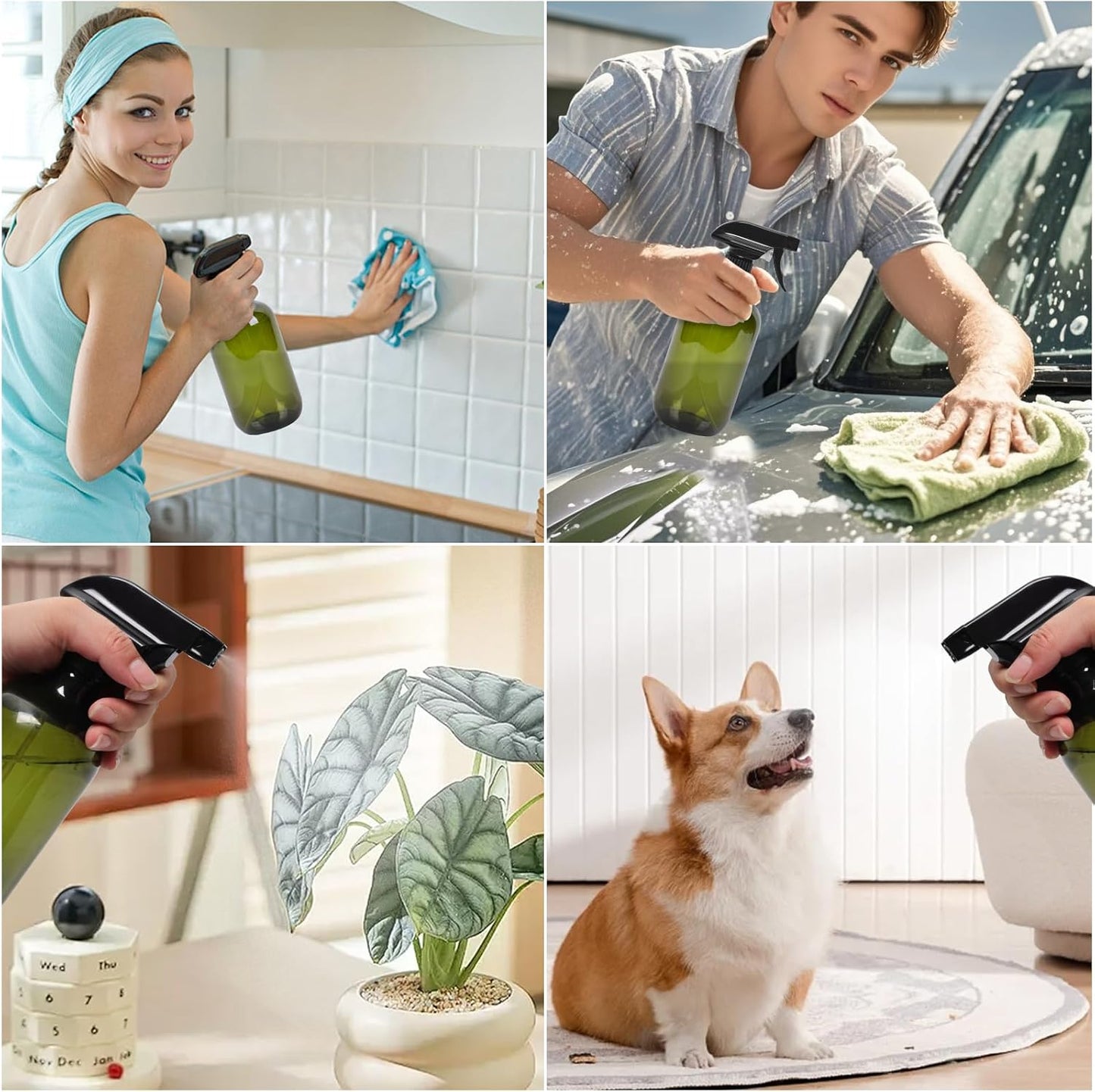 Cleaning Spray Bottles for Plants Misters for Inside, 2 Pack 16.9 oz Squirt Bottle, Water Spray Bottle Mist Sprayer, No Leak Hair Mister Spray Bottle Empty with Adjustable Nozzle (Green)